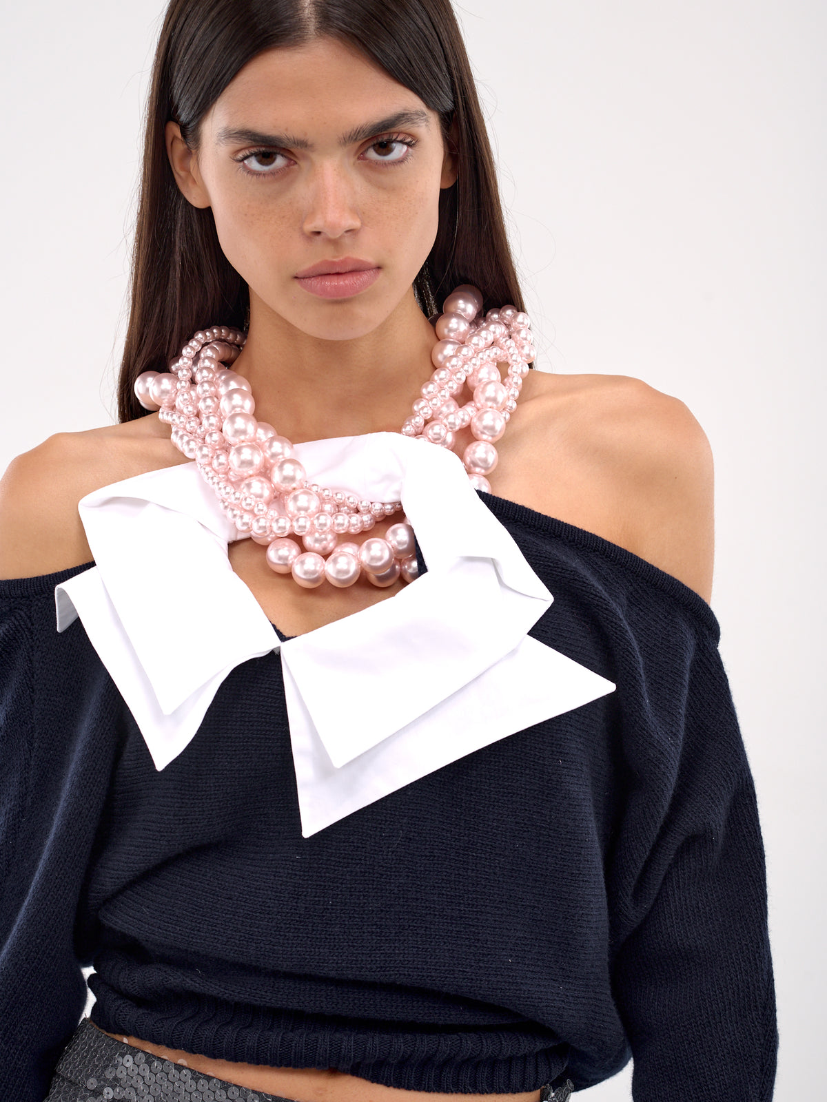 Suspended Necklace Sweater (T024-NAVY-WHITE-PINK)