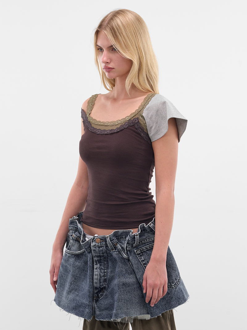 Brown Double Layered Tank Top (T03FW5-BROWN-ARMY-GREEN)