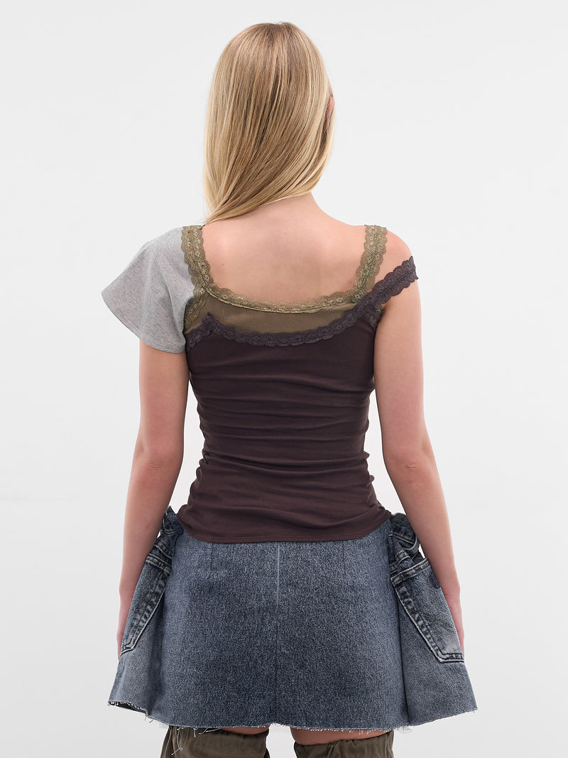 Brown Double Layered Tank Top (T03FW5-BROWN-ARMY-GREEN)