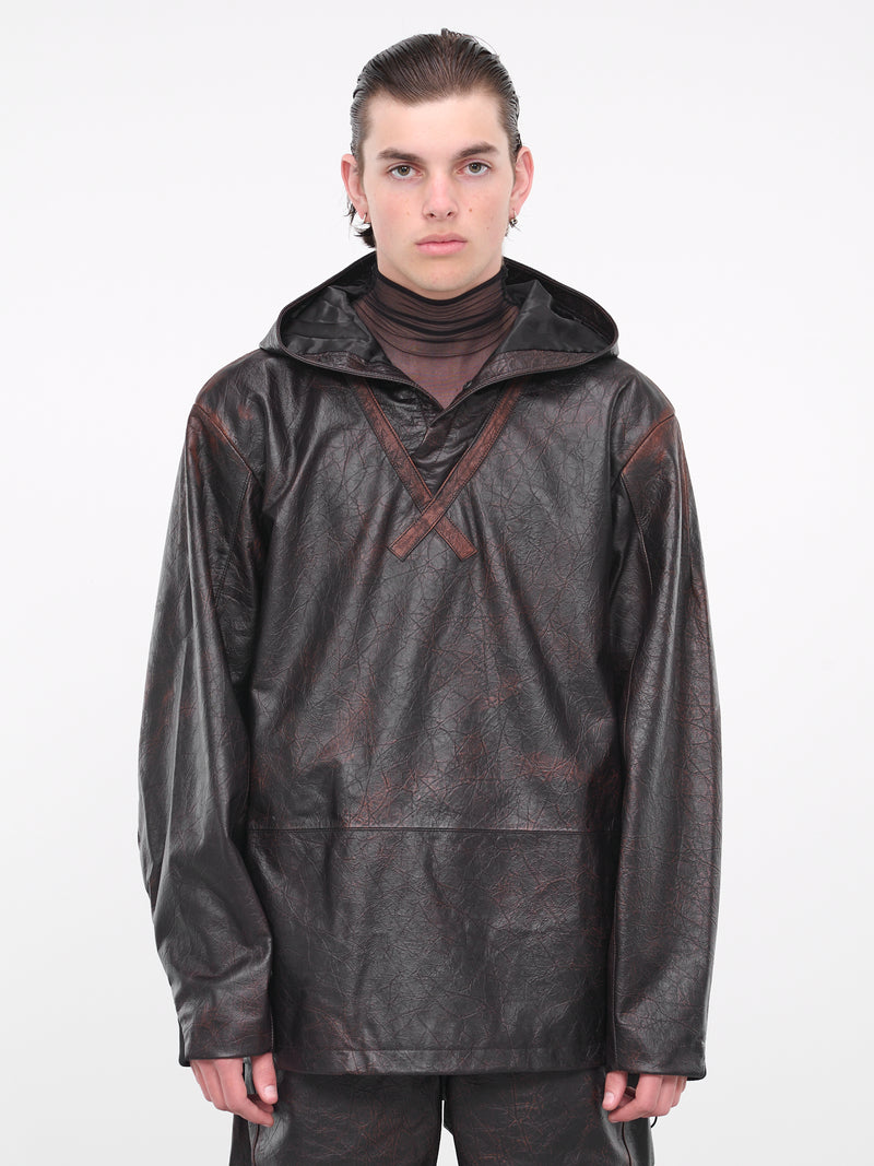 Oversized Leather Hoodie (T06-DB-DARK-BROWN)