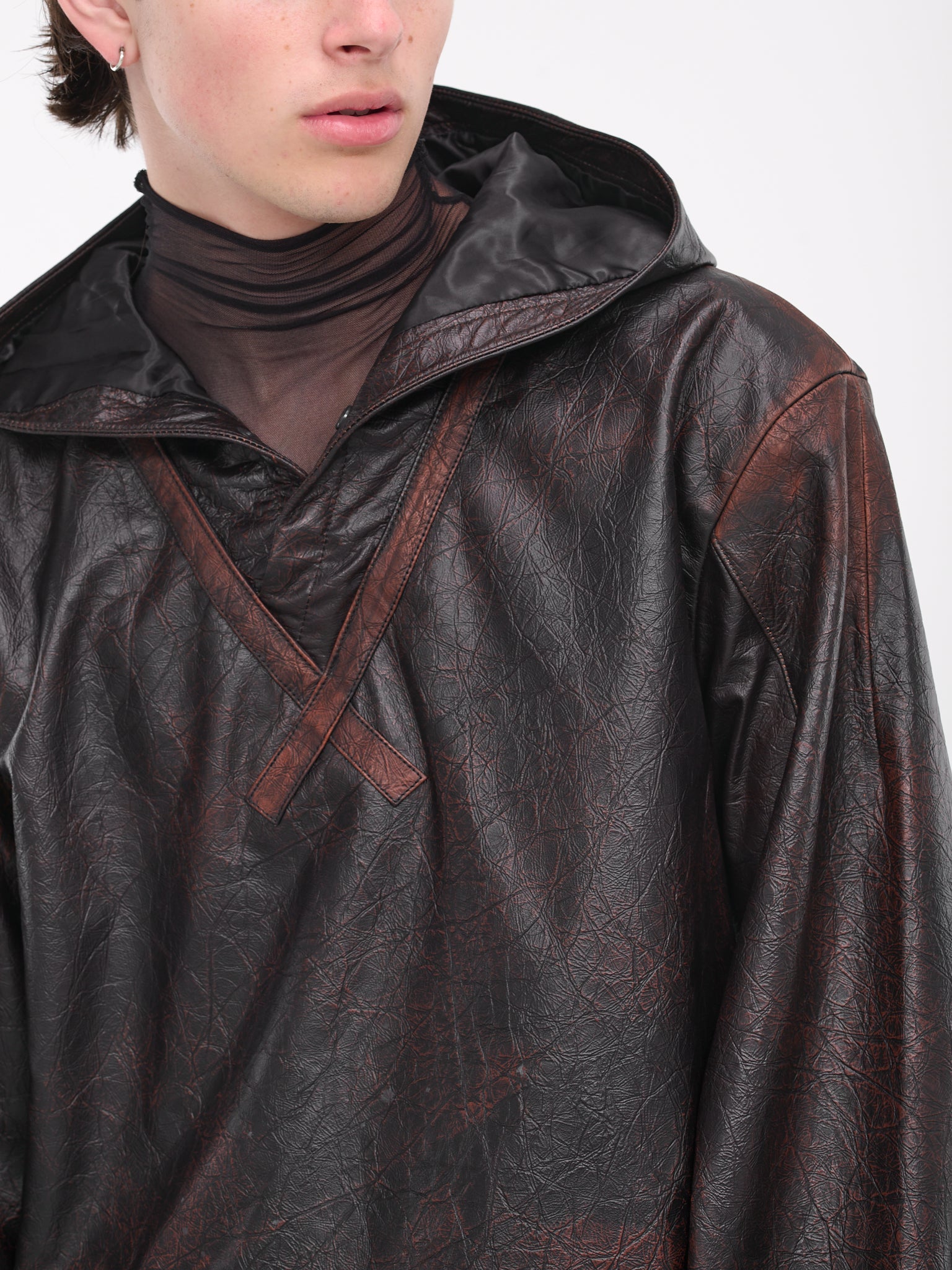 Oversized Leather Hoodie (T06-DB-DARK-BROWN)