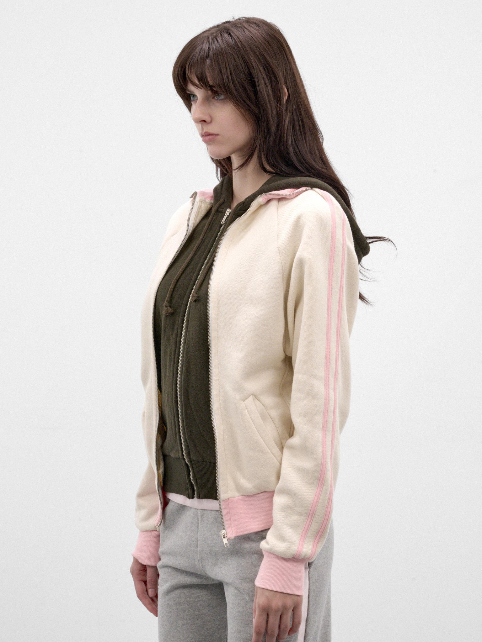 White Double Track Jacket (T09FW26-COL-1-WHITE-PINK-FORES)