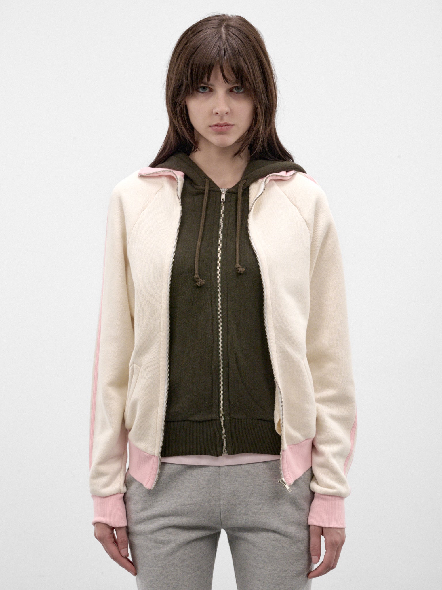 White Double Track Jacket (T09FW26-COL-1-WHITE-PINK-FORES)