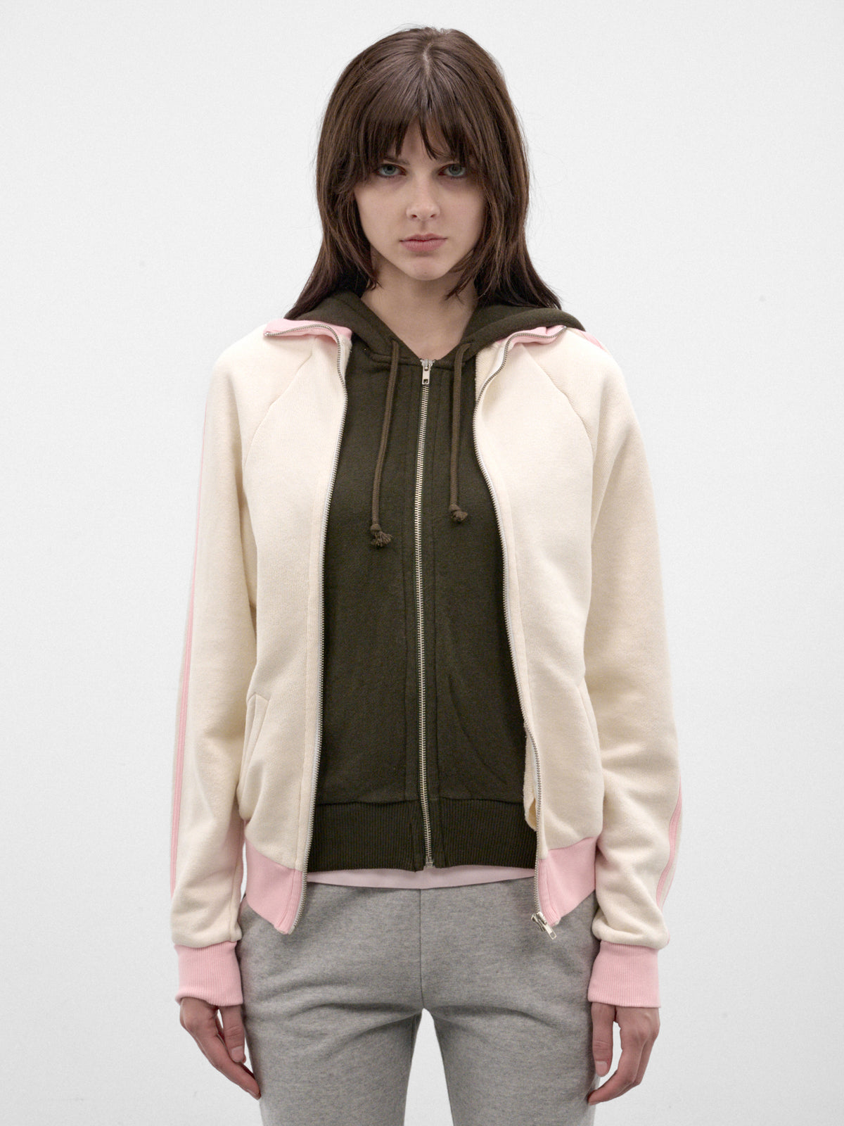 White Double Track Jacket (T09FW26-COL-1-WHITE-PINK-FORES)