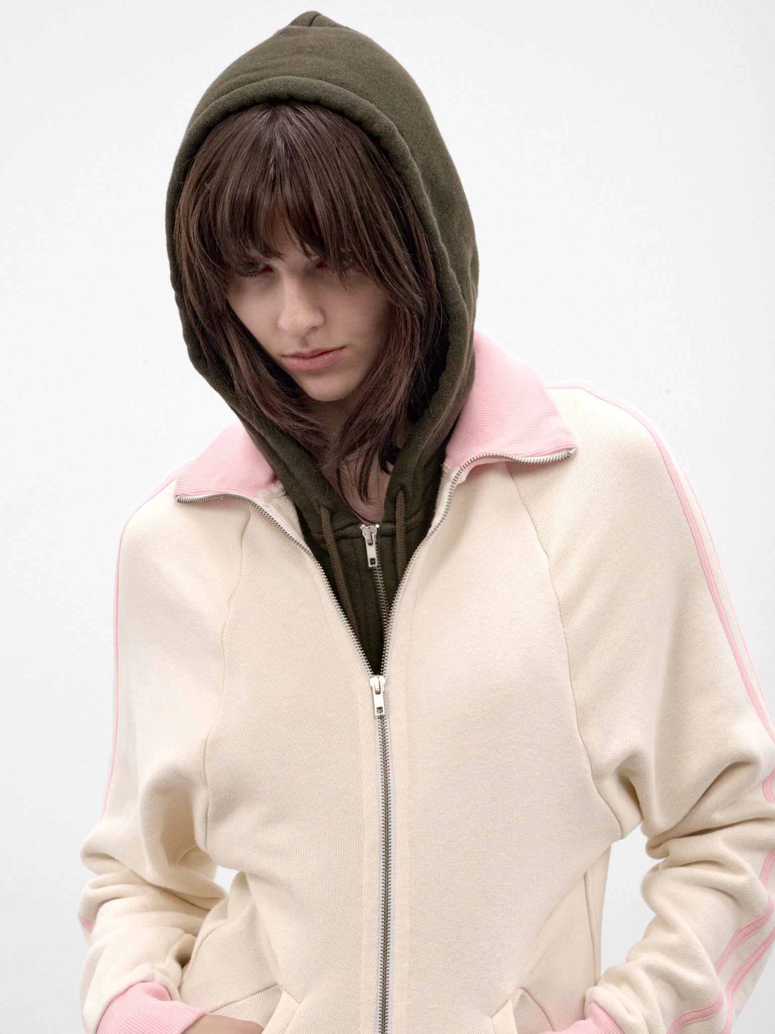 White Double Track Jacket (T09FW26-COL-1-WHITE-PINK-FORES)