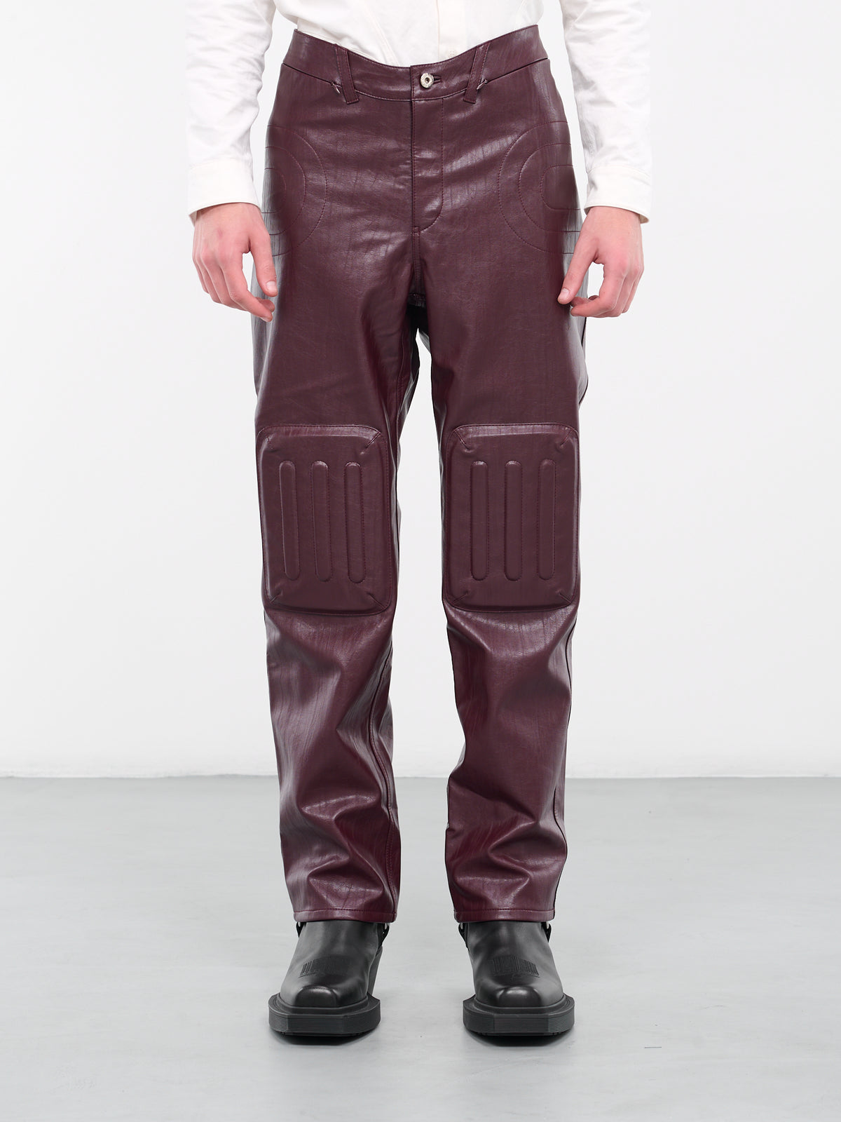 Embossed Faux-Leather Trousers (T11-BURGUNDY)
