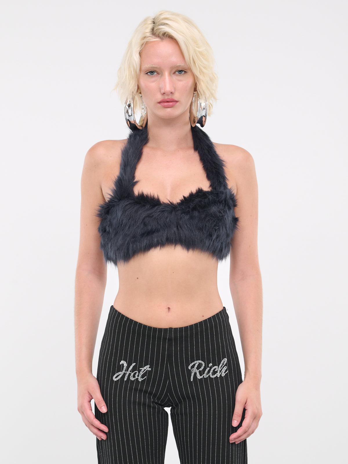 Faux-Fur Halter Top (T14-401-MIDNIGHT)