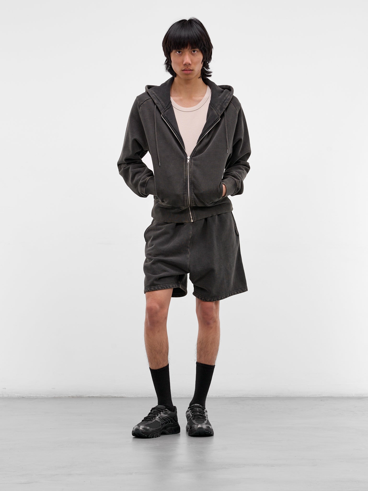 Washed Black Cotton Sweat Shorts (SH01012-WASHED-BLACK)