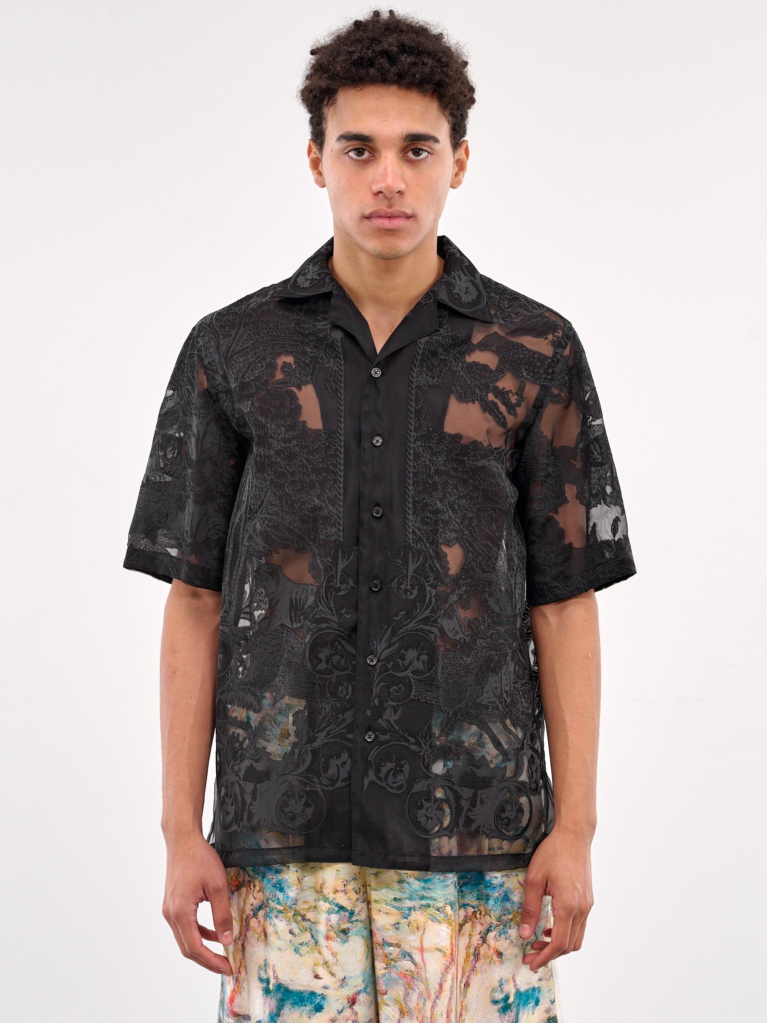 Sheer Patterned Shirt (TA25SS-SH036-BLACK)