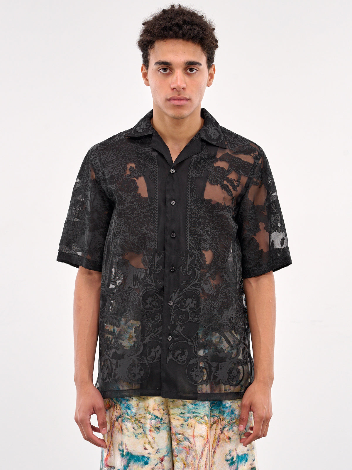 Sheer Patterned Shirt (TA25SS-SH036-BLACK)