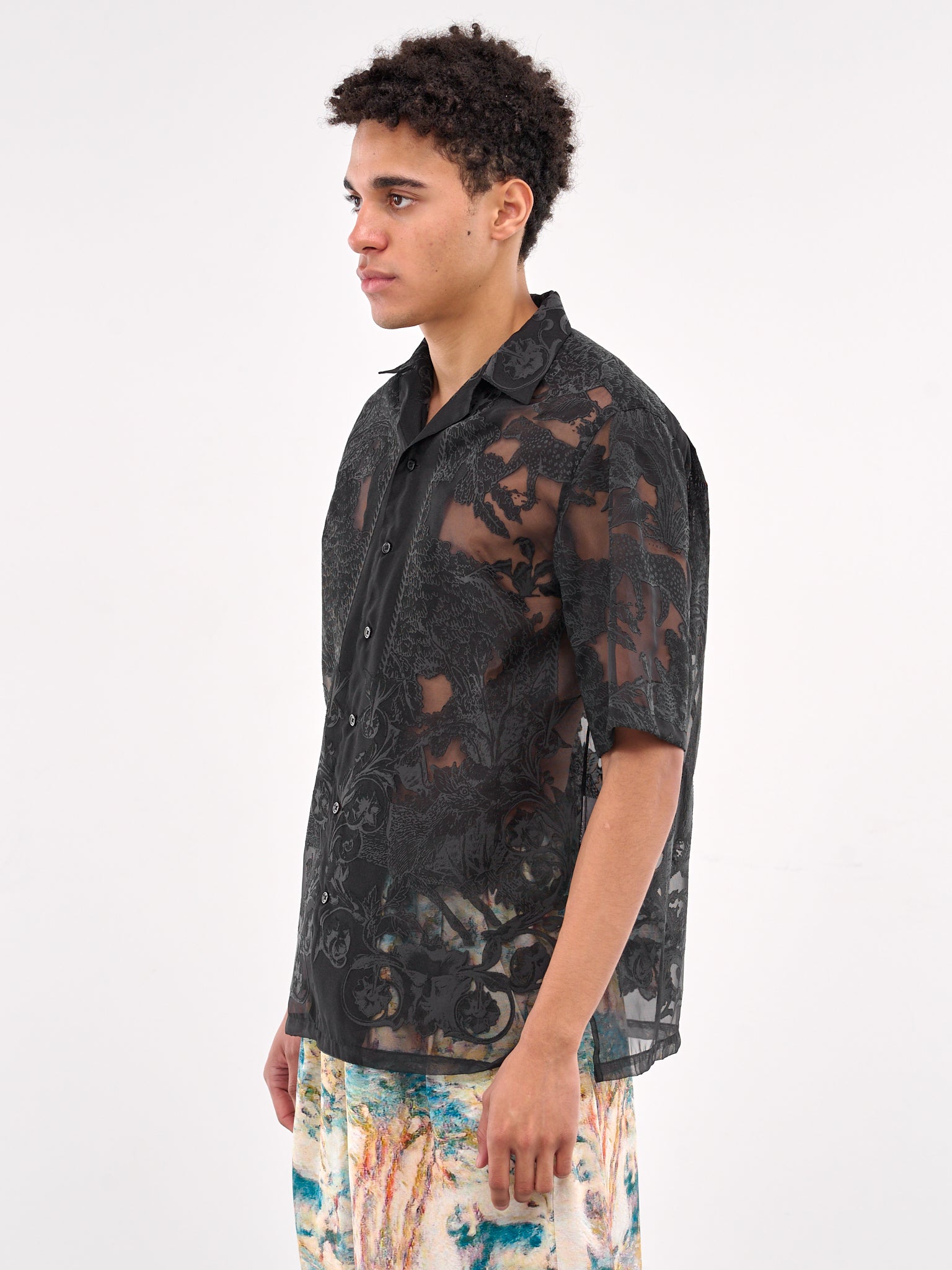 Sheer Patterned Shirt (TA25SS-SH036-BLACK)