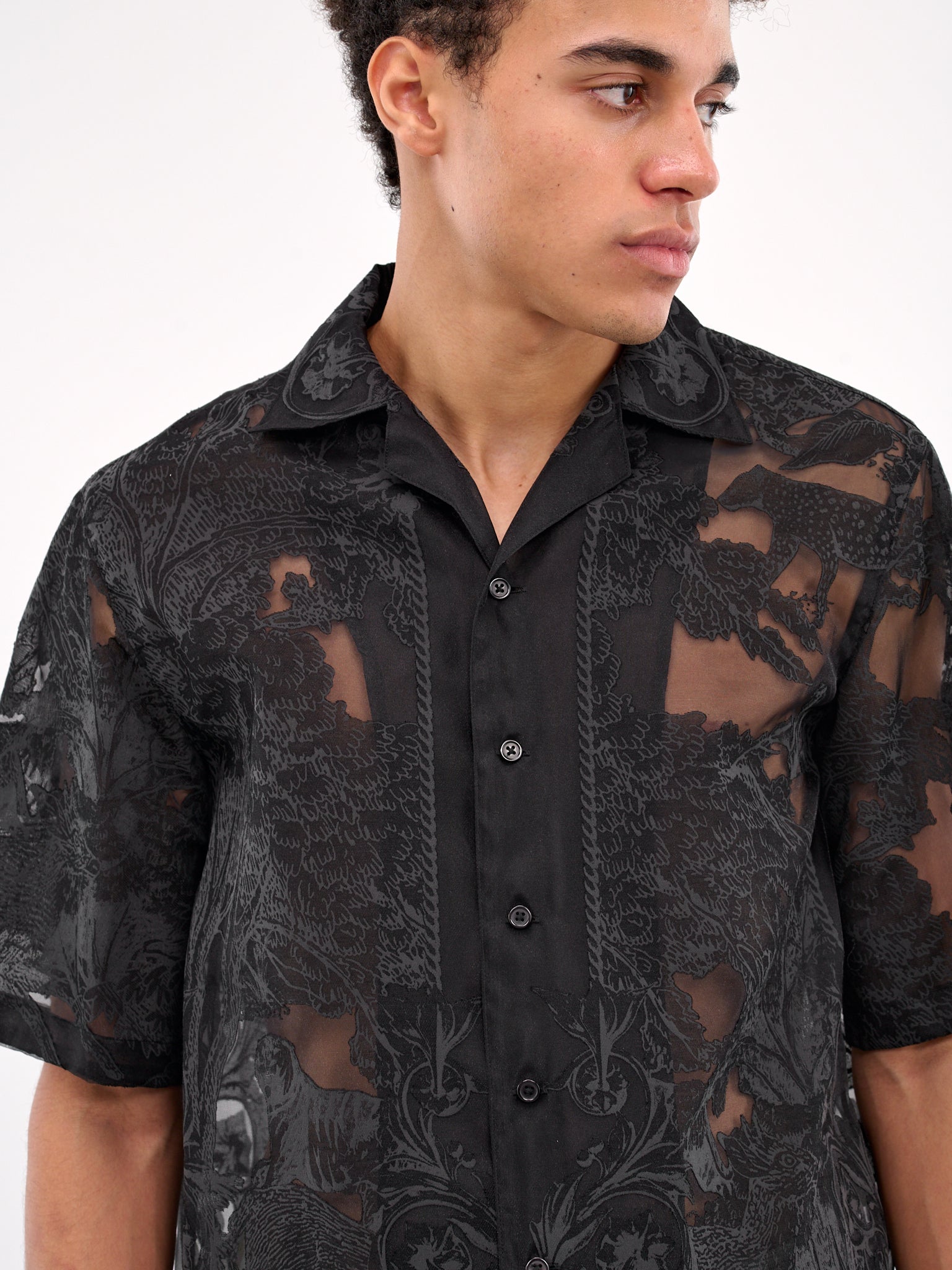 Sheer Patterned Shirt (TA25SS-SH036-BLACK)