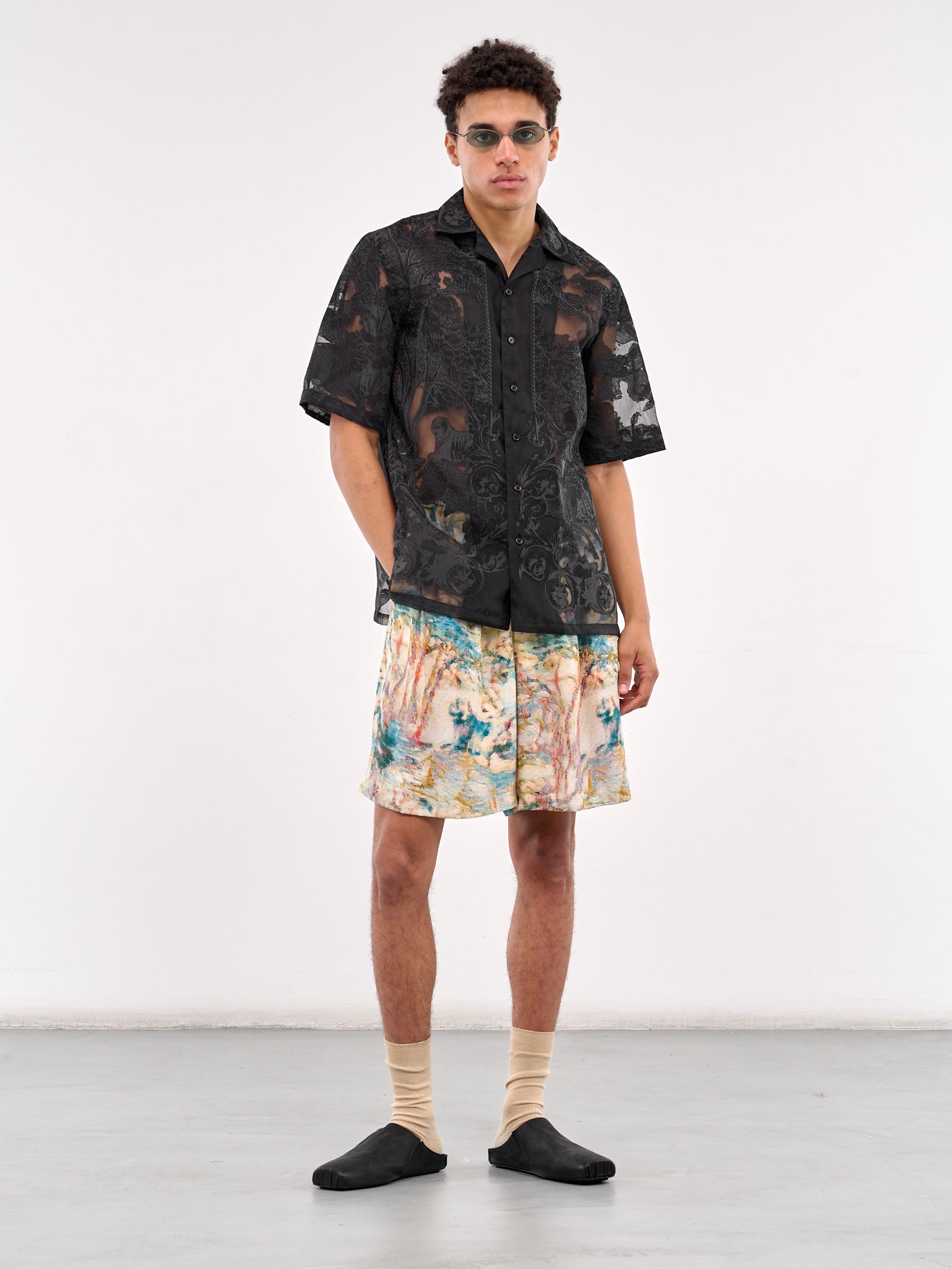 Sheer Patterned Shirt (TA25SS-SH036-BLACK)
