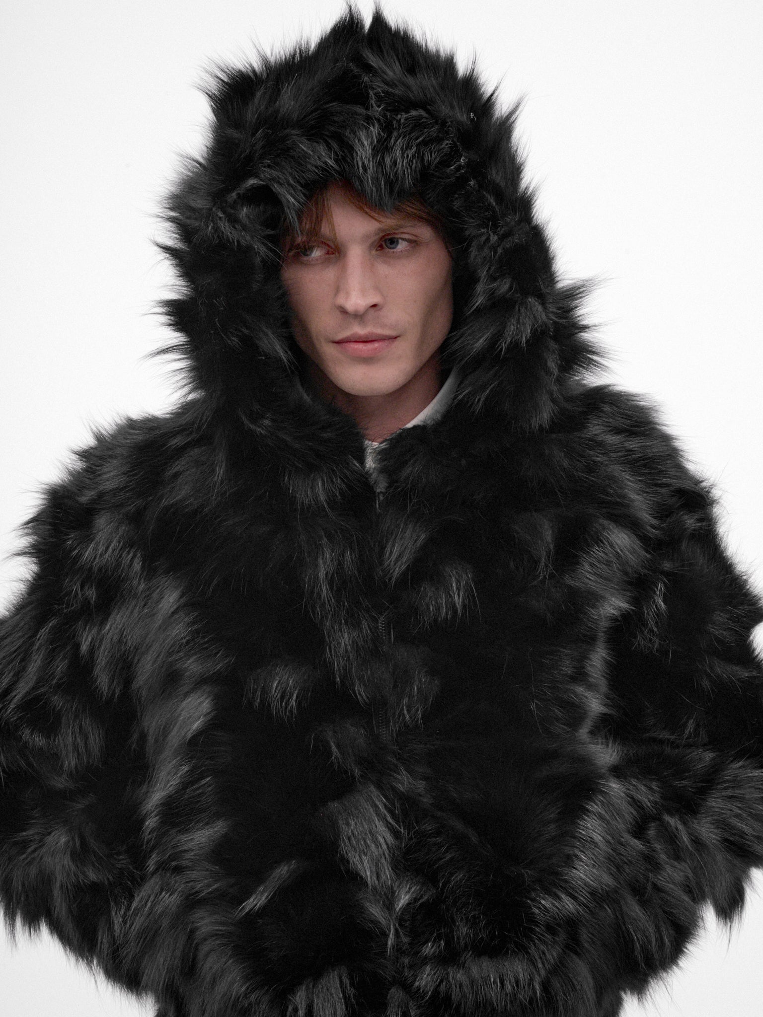 Black Fox Fur Hoodie (TA26AW-BL025-BLACK)