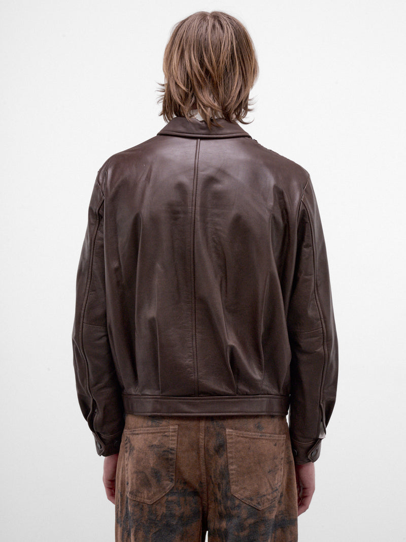 Brown Leather Zip Jacket (TA26AW-BL076-BROWN)