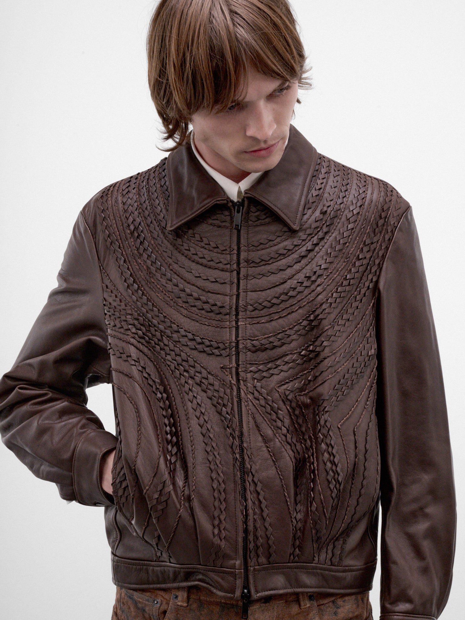 Brown Leather Zip Jacket (TA26AW-BL076-BROWN)
