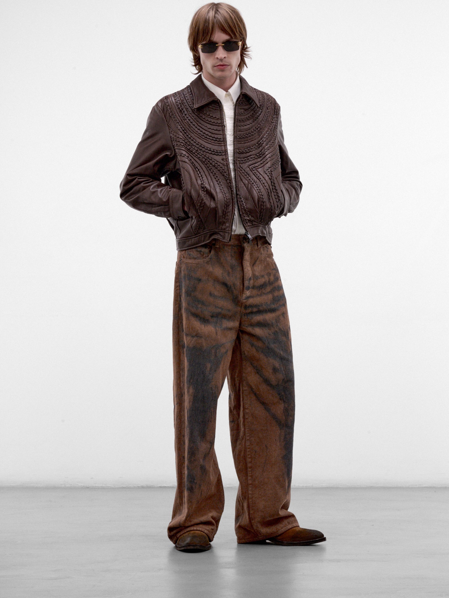 Brown Leather Zip Jacket (TA26AW-BL076-BROWN)