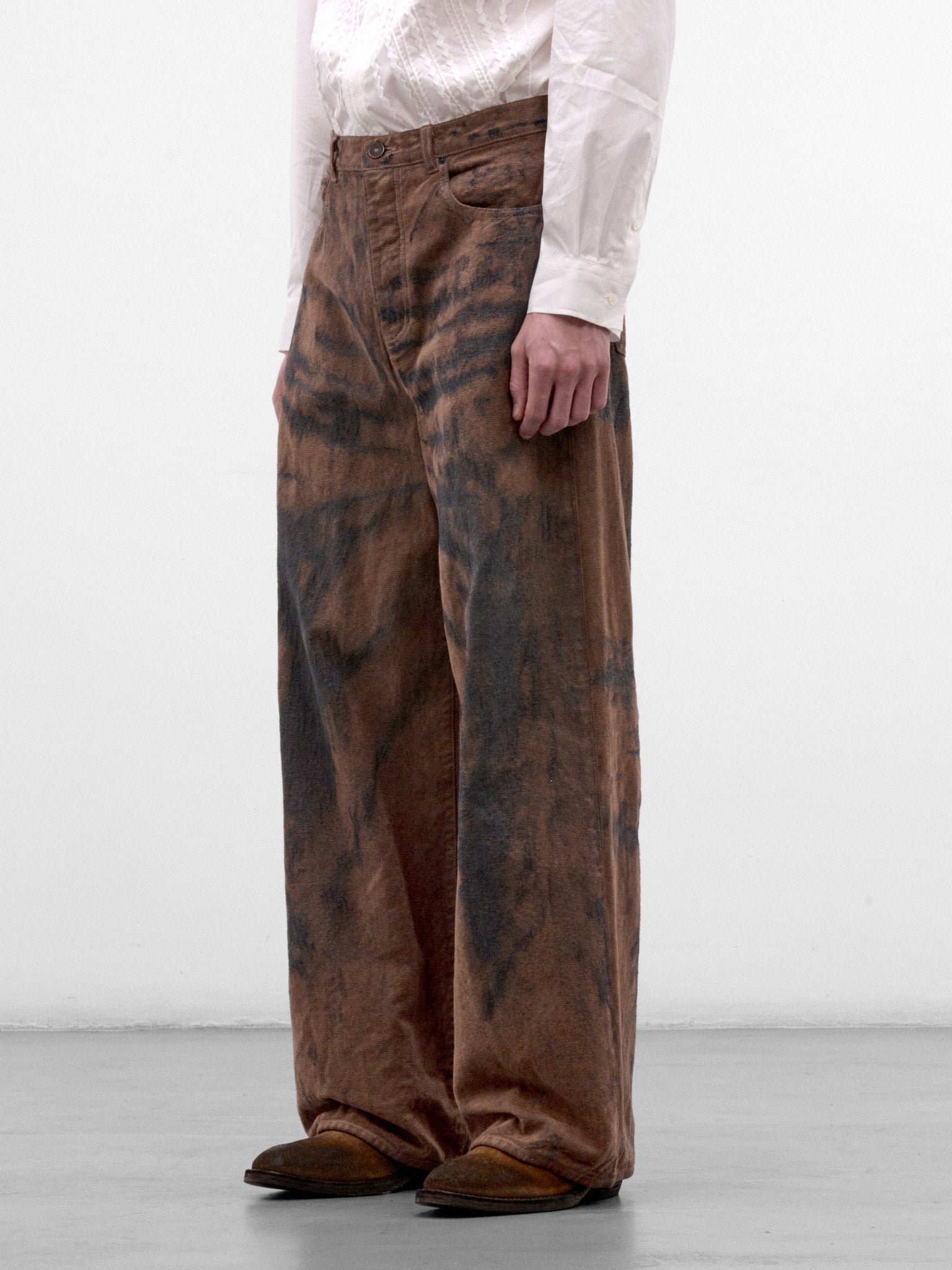 Brown Cotton Bleached Wide Pants (TA26AW-PT029-BROWN)