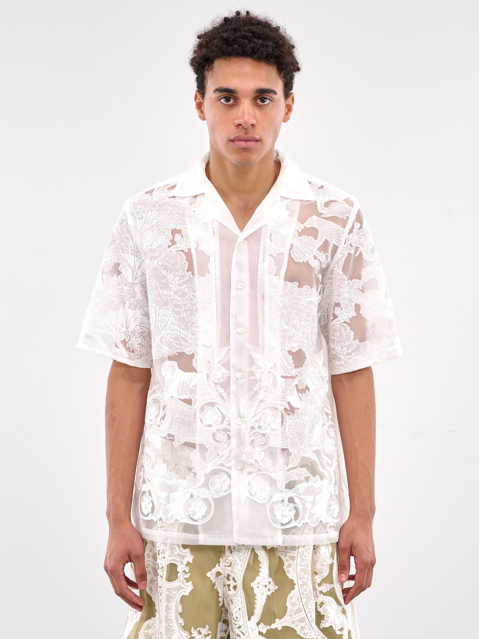 Sheer Patterned Shirt (TASS25-SH036-WHITE)