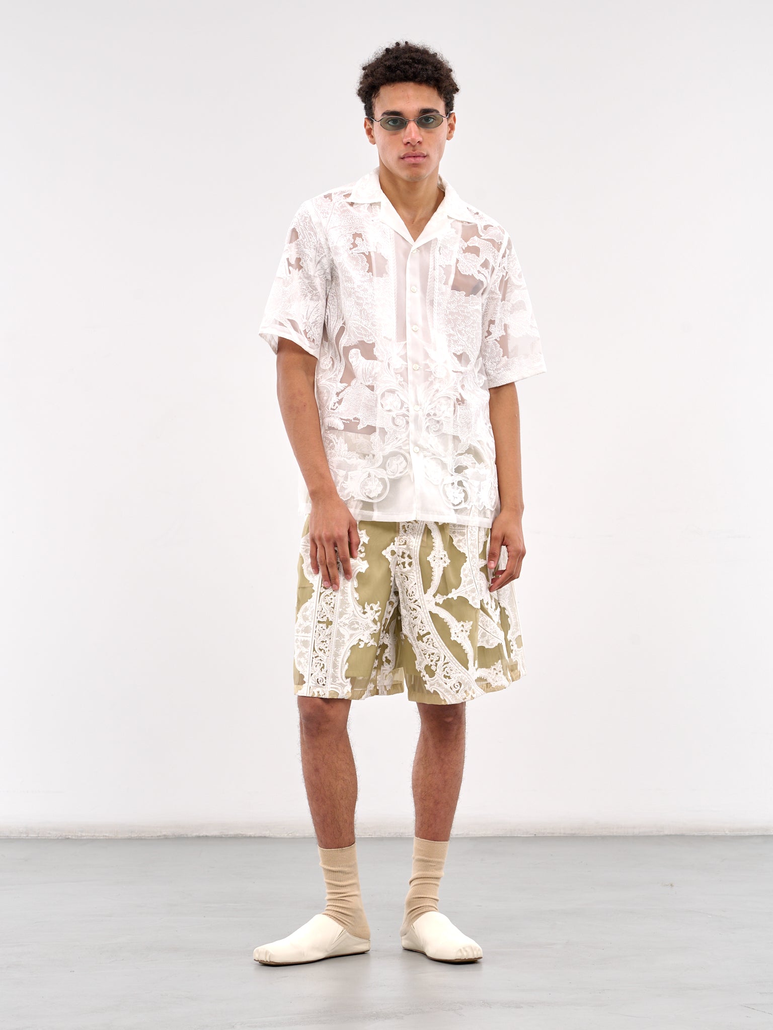 Sheer Printed Drawstring Shorts (PT037-YELLOW)