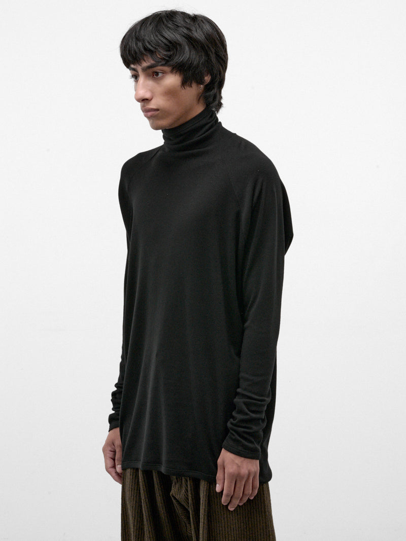 Black Cotton-Cashmere Turtleneck Tee (TEE#65-BLACK)