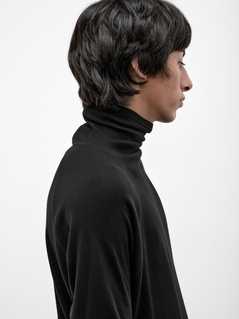 Black Cotton-Cashmere Turtleneck Tee (TEE#65-BLACK)