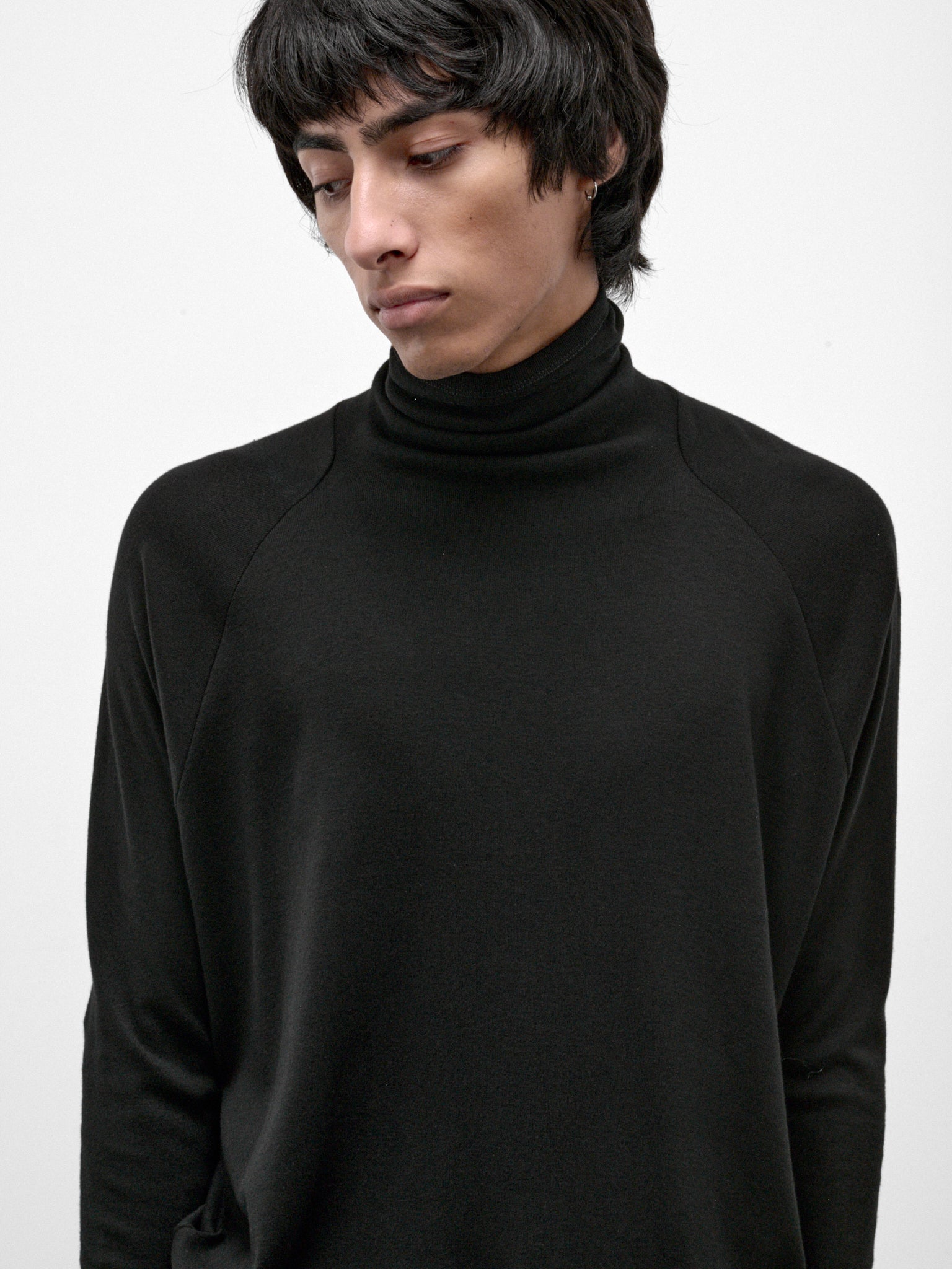 Black Cotton-Cashmere Turtleneck Tee (TEE#65-BLACK)