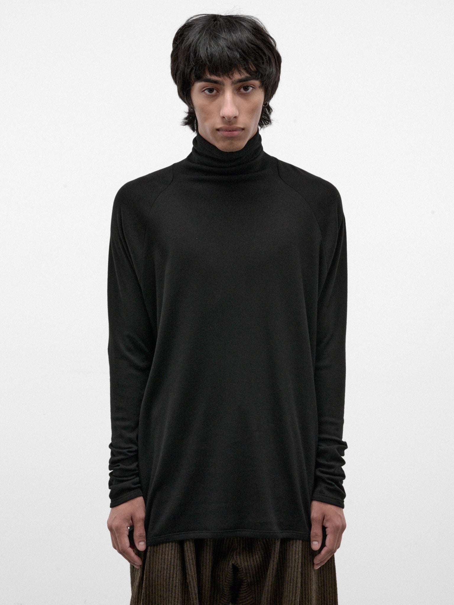Black Cotton-Cashmere Turtleneck Tee (TEE#65-BLACK)