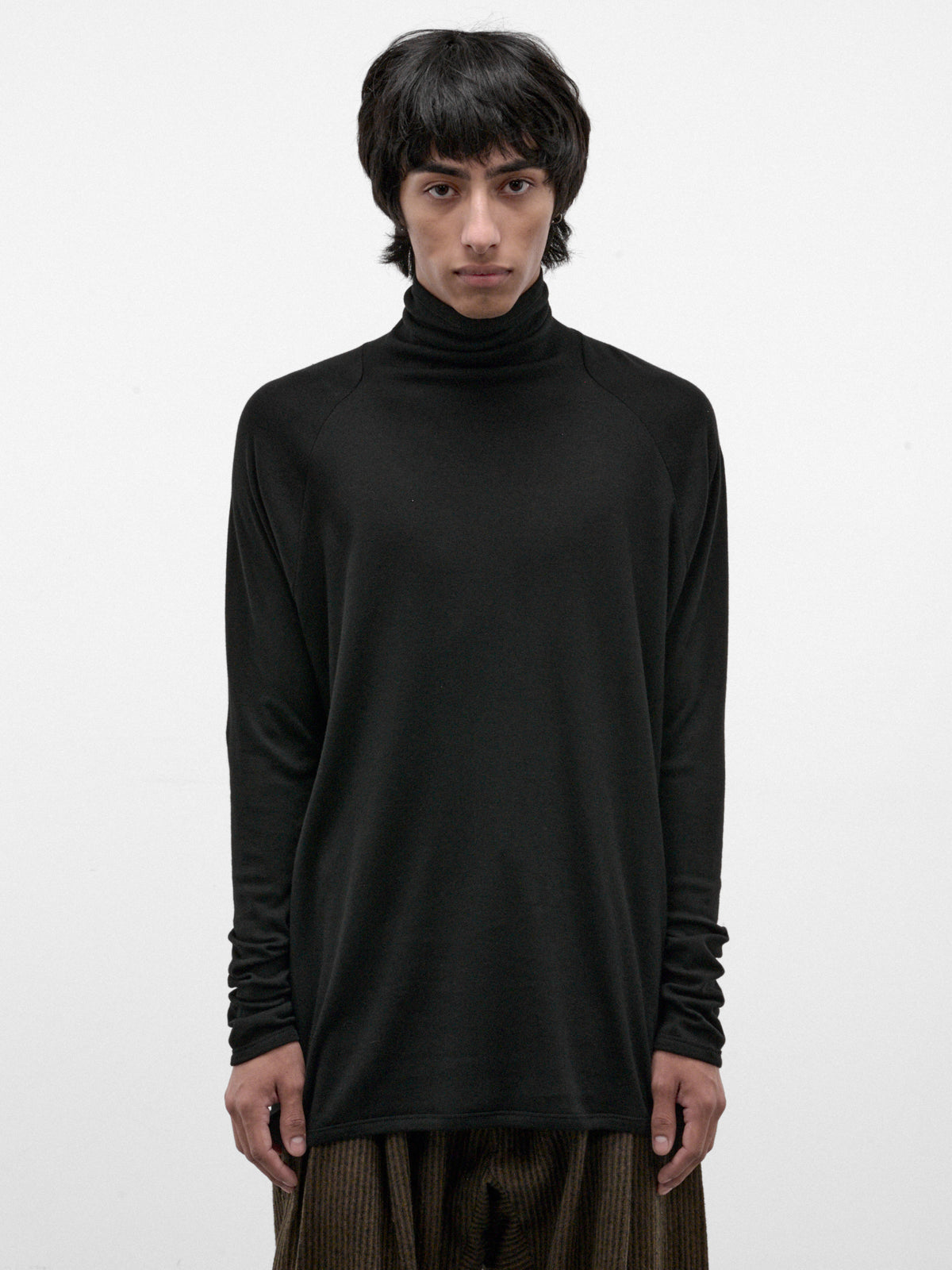 Black Cotton-Cashmere Turtleneck Tee (TEE#65-BLACK)