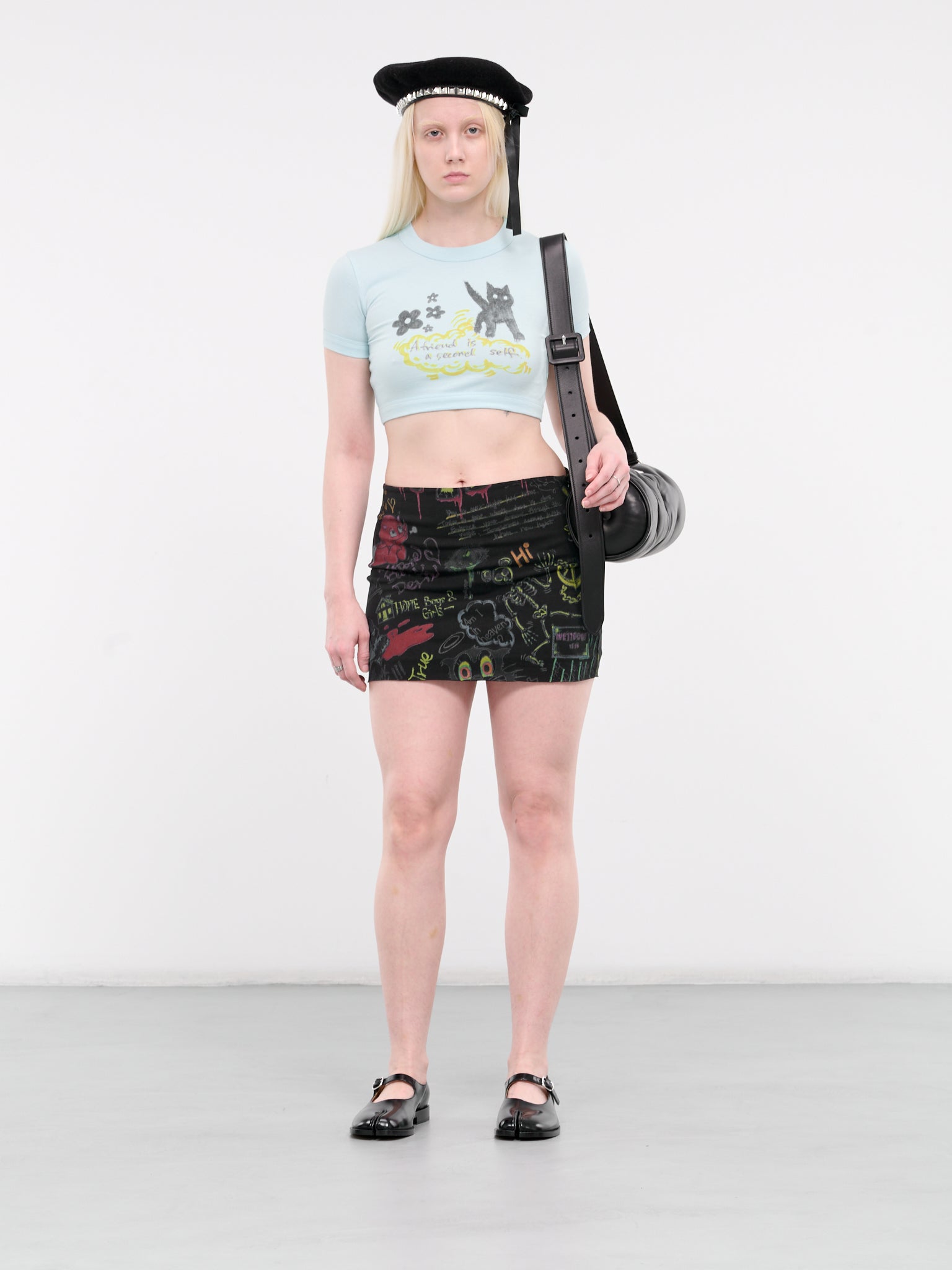 Cropped Doodle Graphic Tee (TT1-24-735-W-SKY)