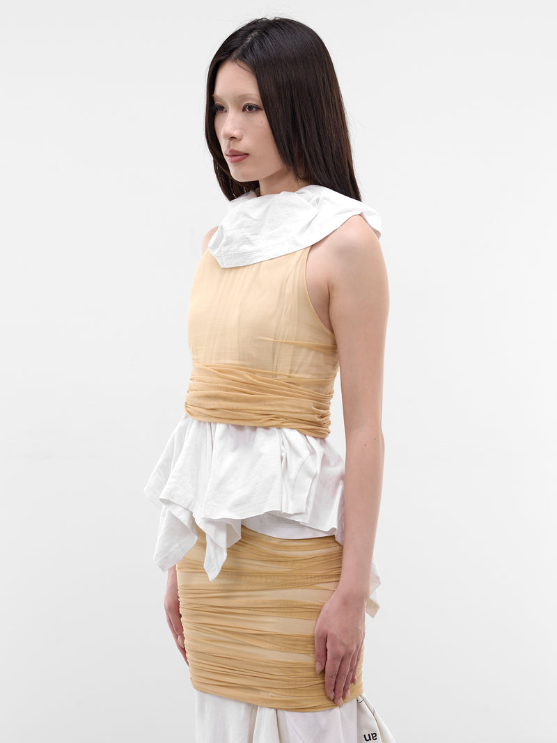 Layered T-Shirt & Mesh Wrap Top (TO-COM-1-WHITE-MESH)