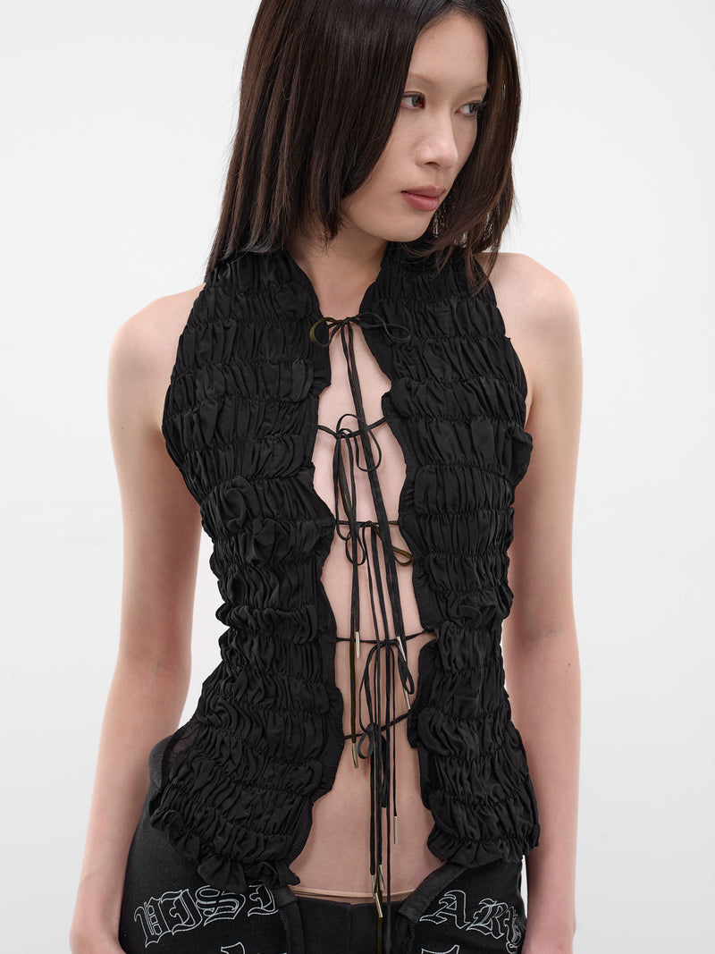 Smocked Upcycled Silk Halter Top (TO-SI-1-BLACK)