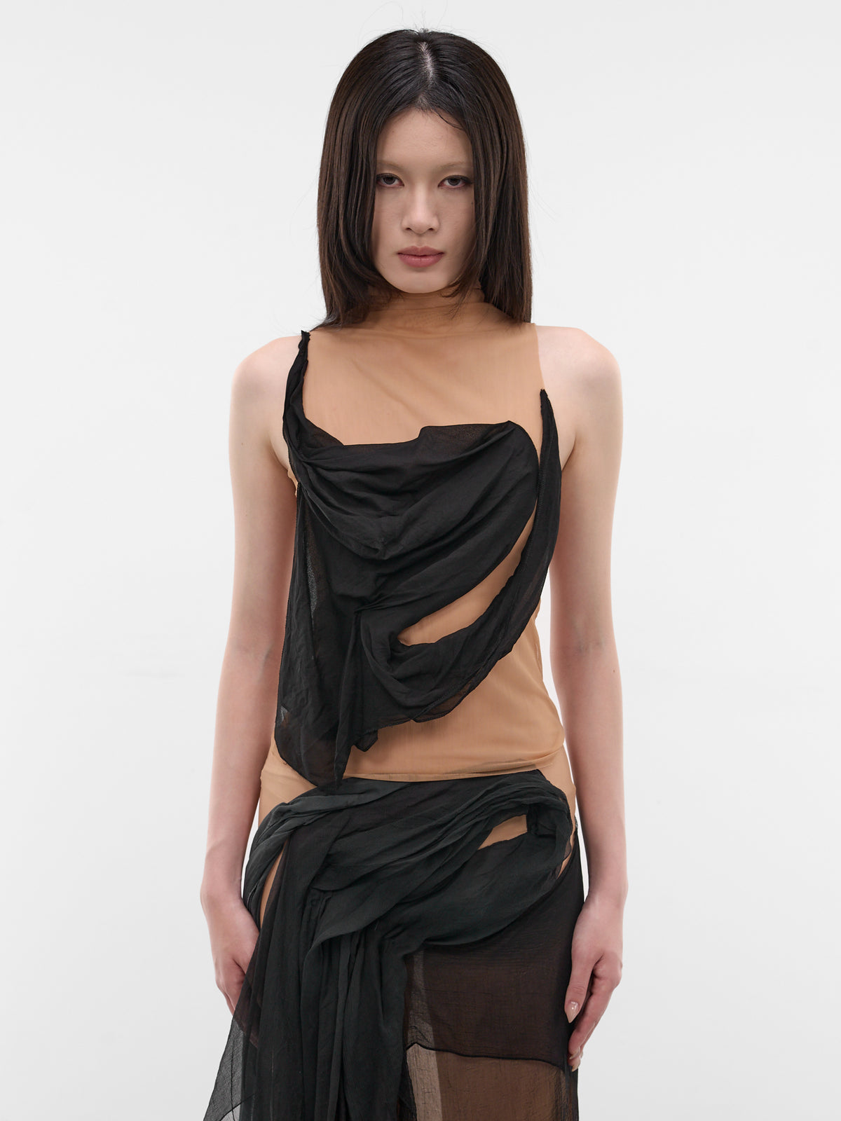 Layered Draped Silk & Mesh Top (TO-SIM-1-BLACK-MESH)
