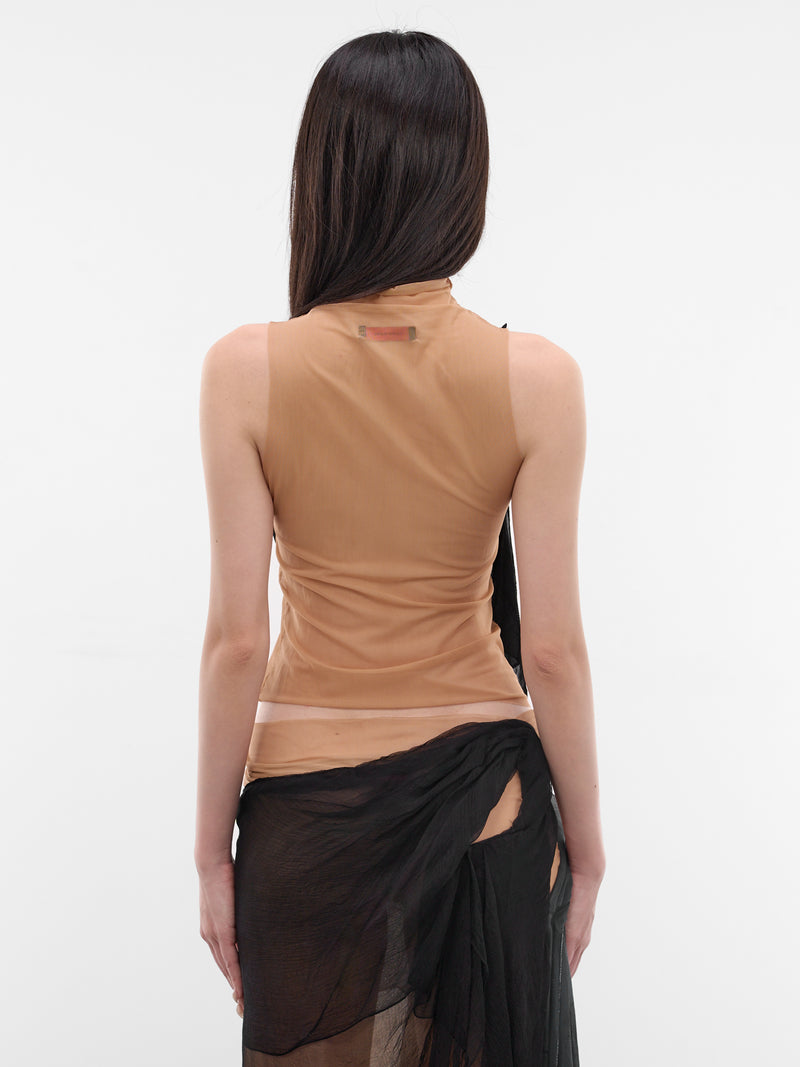 Layered Draped Silk & Mesh Top (TO-SIM-1-BLACK-MESH)