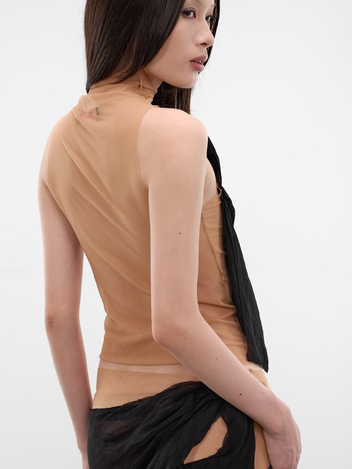 Layered Draped Silk & Mesh Top (TO-SIM-1-BLACK-MESH)