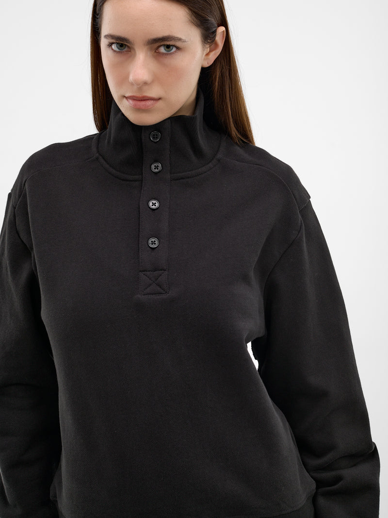 Black Cotton Turtleneck Pull-Over Sweatshirt (TO02012-BLACK)