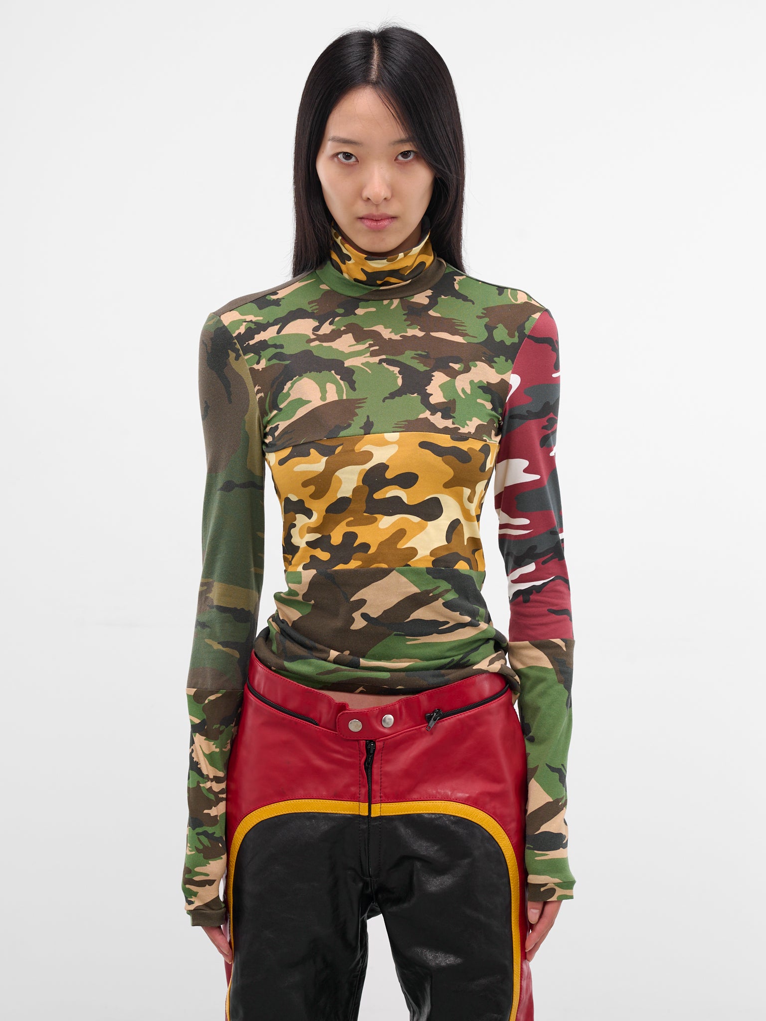 Patchwork Camo Turtleneck Top (TO02013-2363-GREEN-YELLOW)