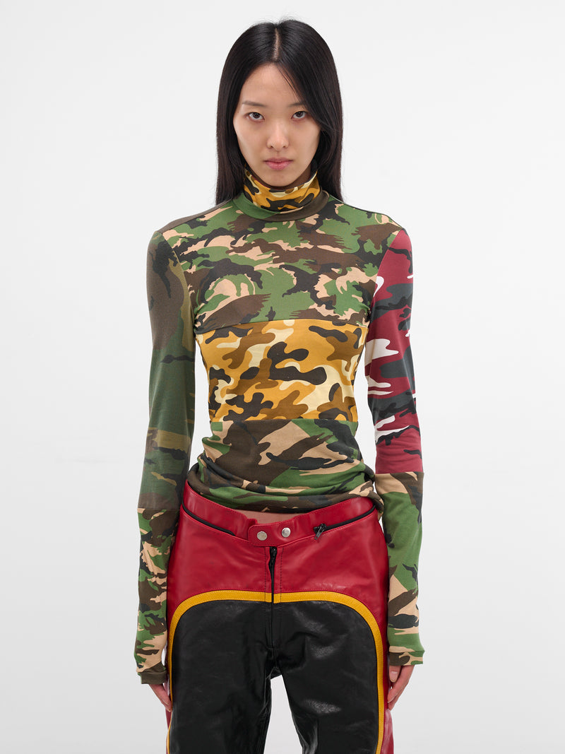 Patchwork Camo Turtleneck Top (TO02013-2363-GREEN-YELLOW)