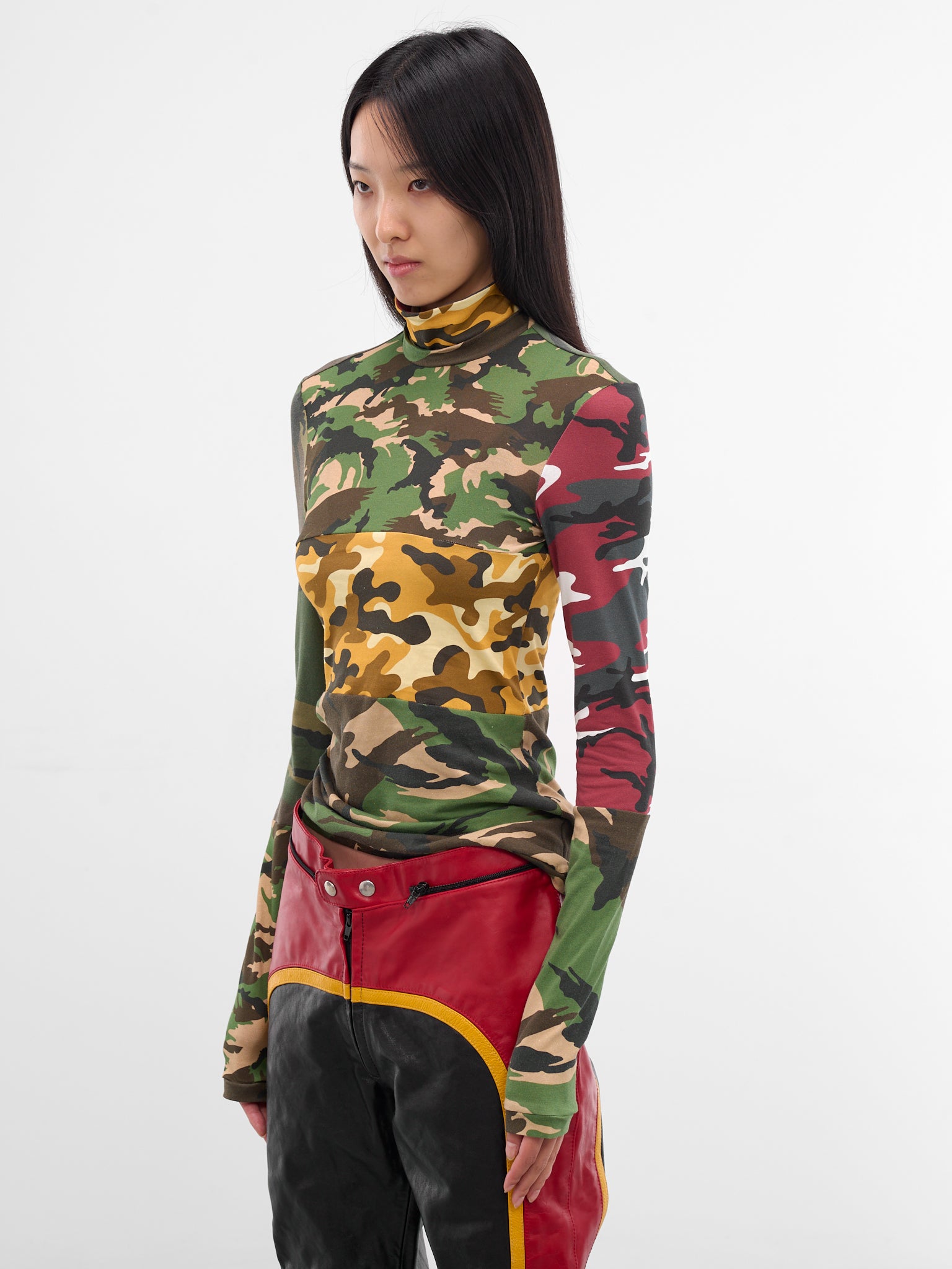 Patchwork Camo Turtleneck Top (TO02013-2363-GREEN-YELLOW)