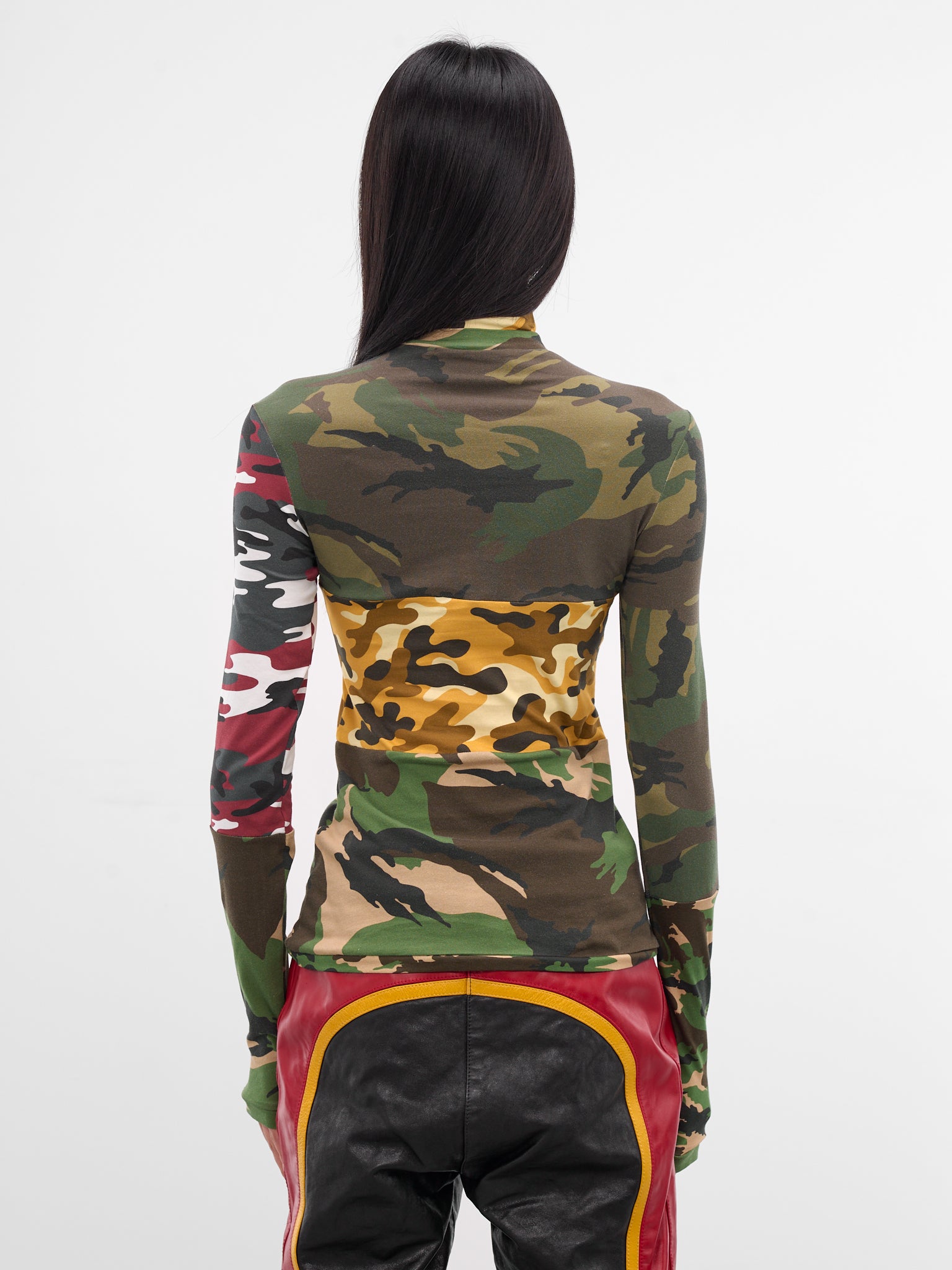 Patchwork Camo Turtleneck Top (TO02013-2363-GREEN-YELLOW)