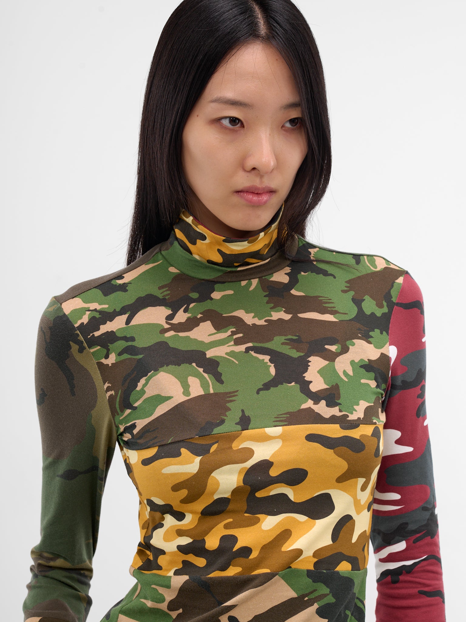 Patchwork Camo Turtleneck Top (TO02013-2363-GREEN-YELLOW)
