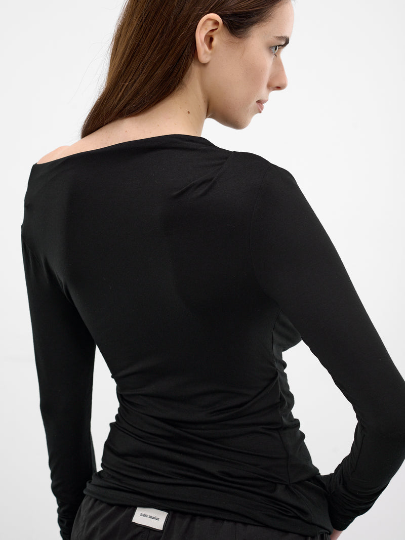 Black Draped Long Sleeve Top (TO02243-BLACK)