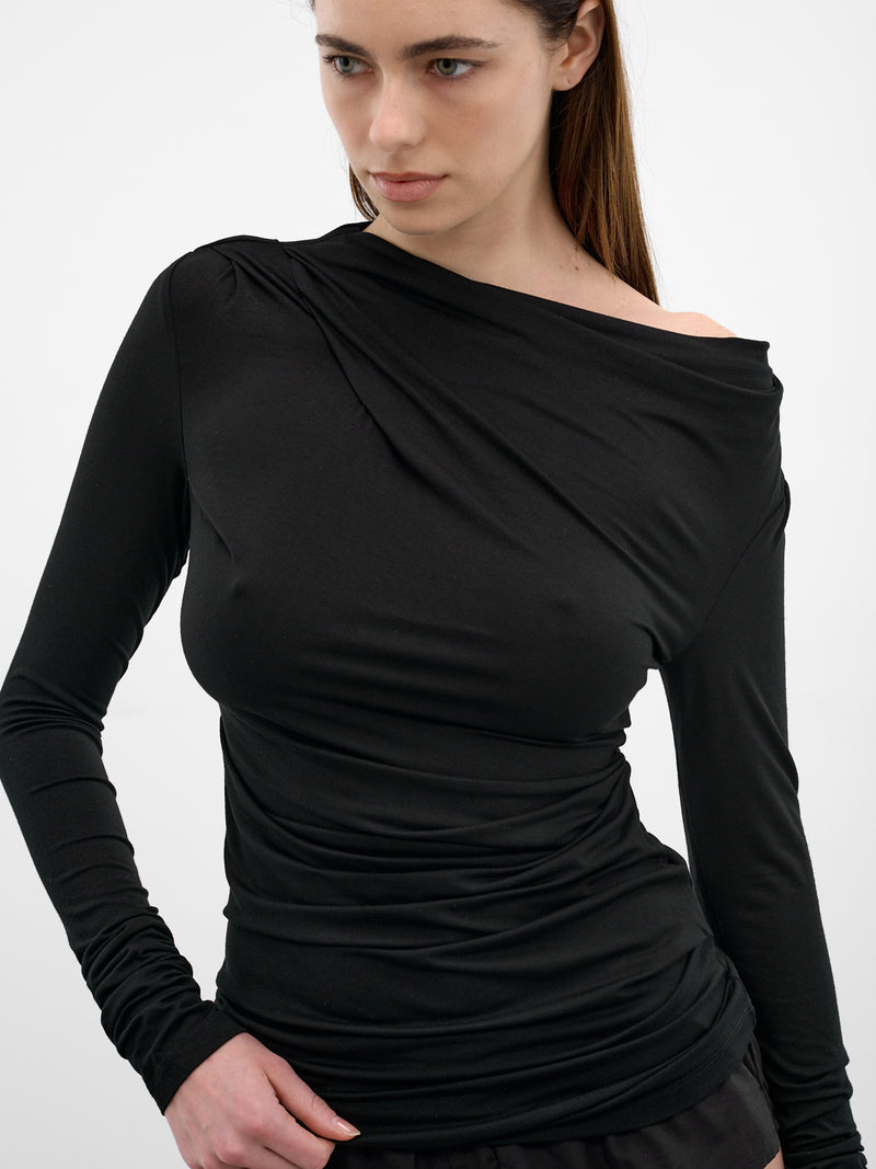 Black Draped Long Sleeve Top (TO02243-BLACK)