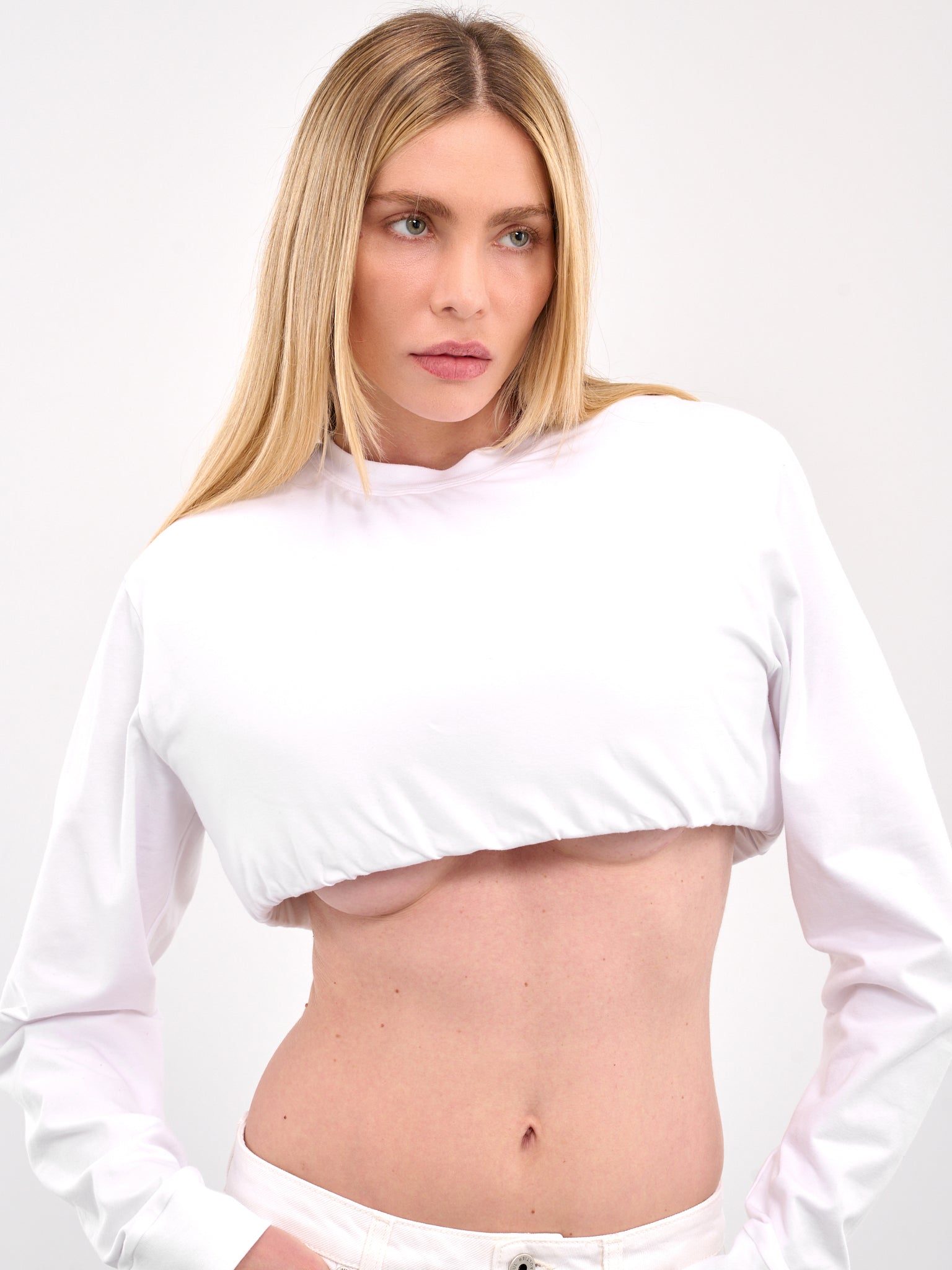 Padded Long Sleeve Crop Top (TO02592-WHITE)