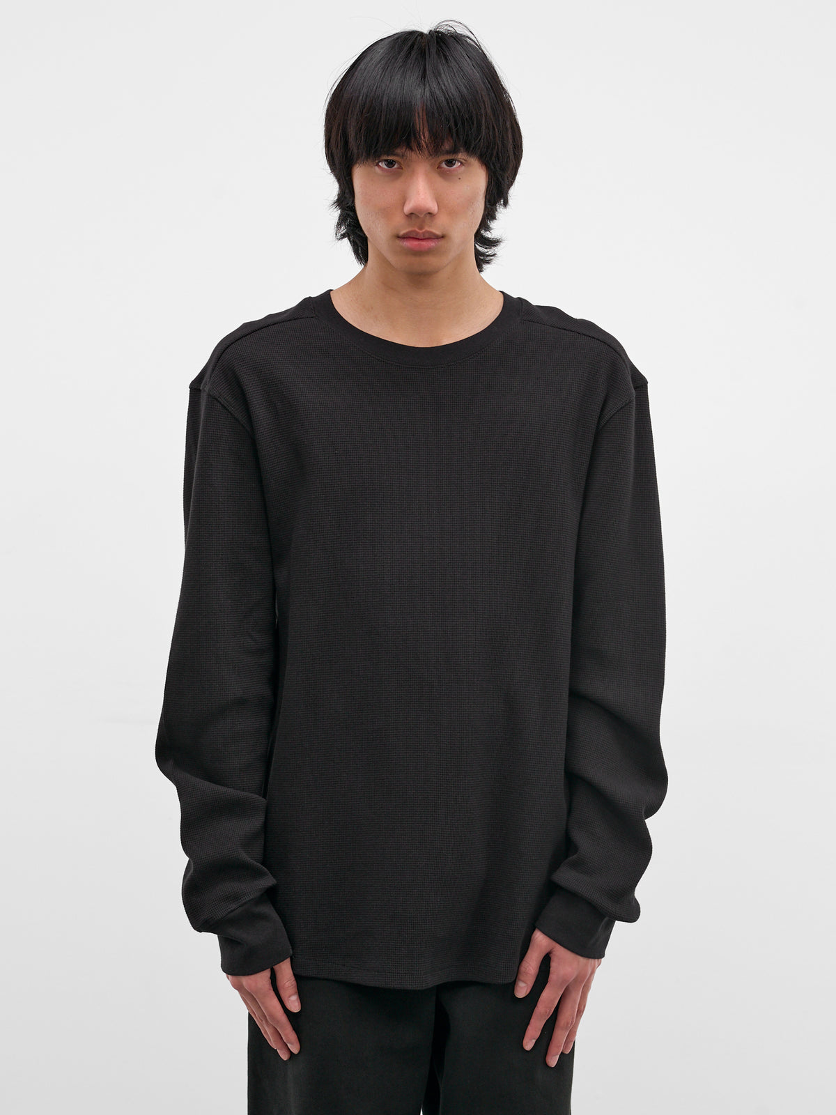 Black Waffle-Knit Thermal Tee (TO04012-BLACK)
