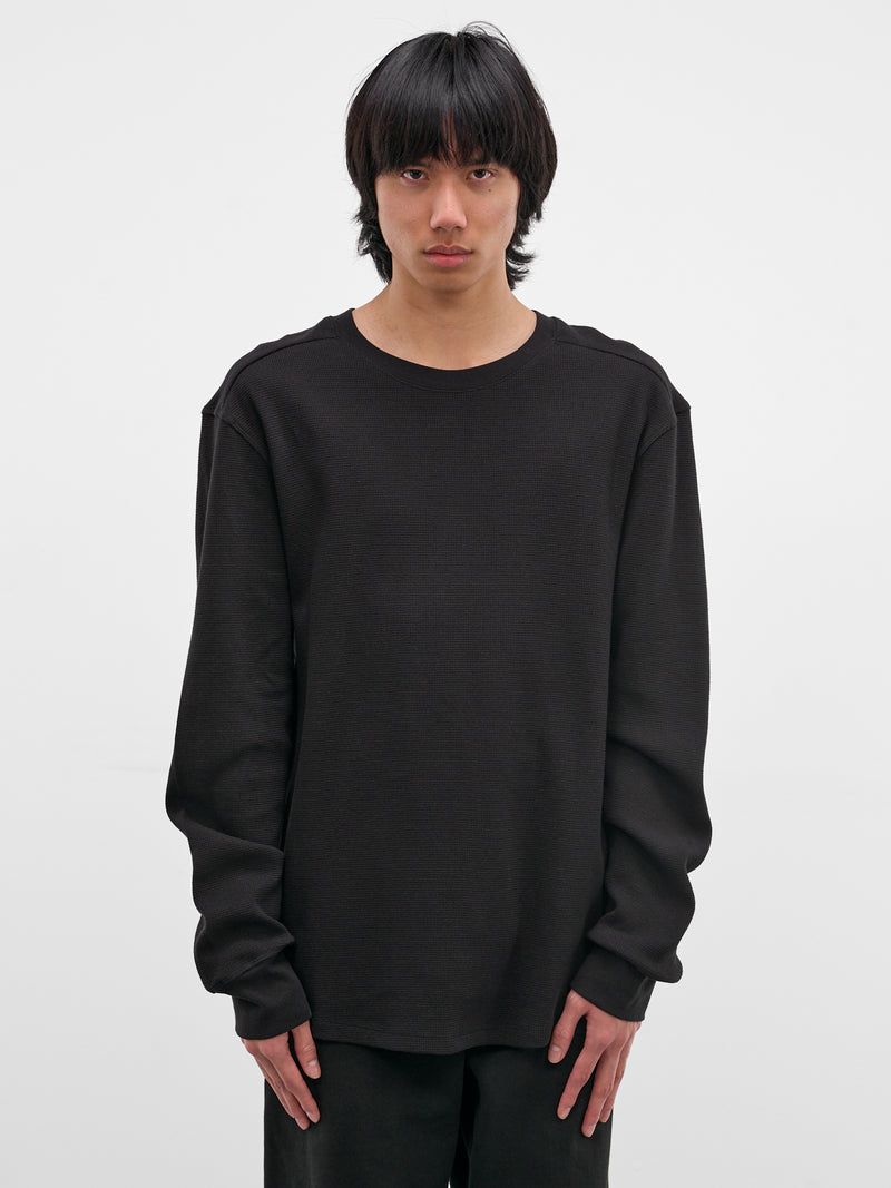 Black Waffle-Knit Thermal Tee (TO04012-BLACK)