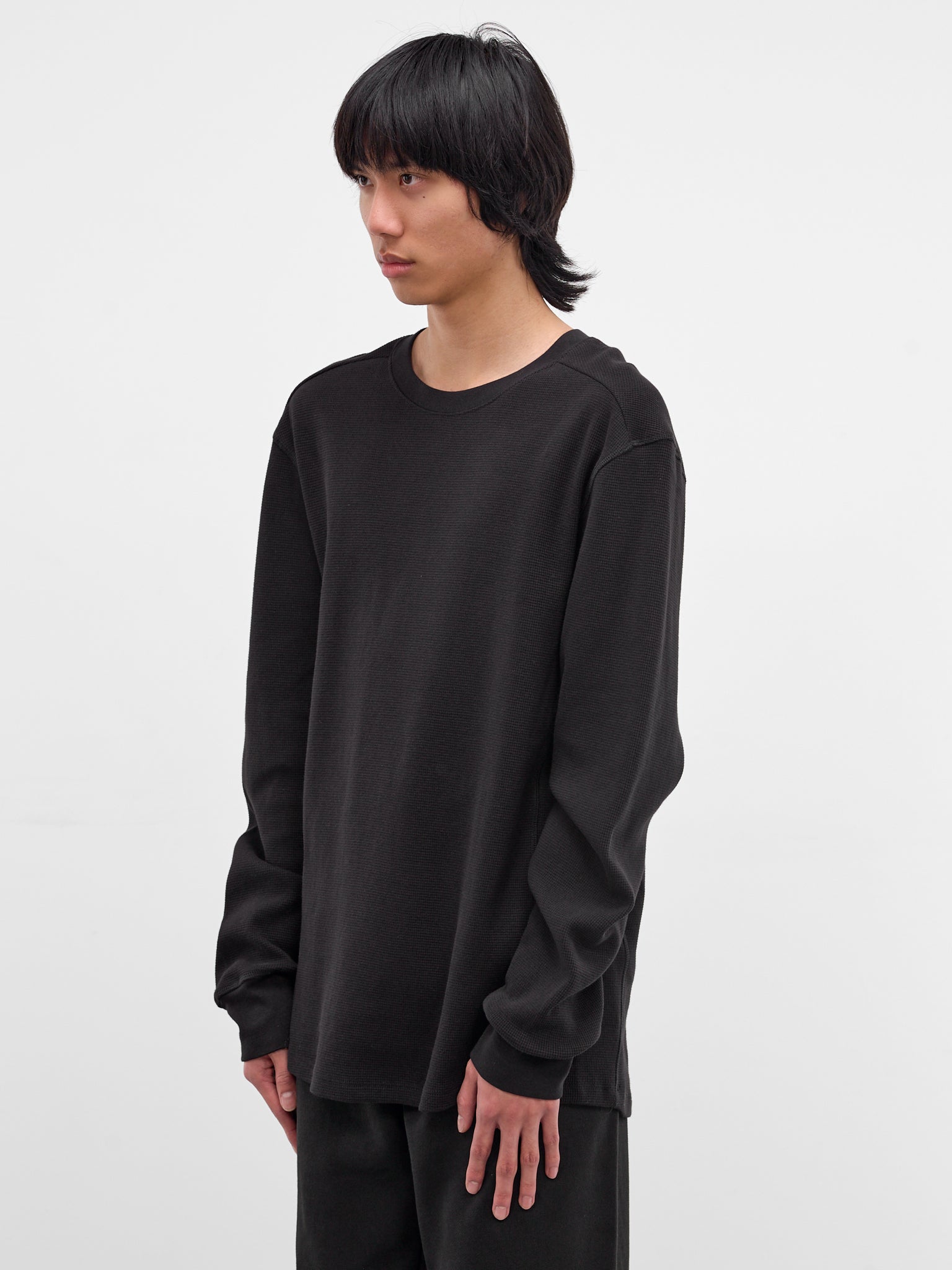 Black Waffle-Knit Thermal Tee (TO04012-BLACK)