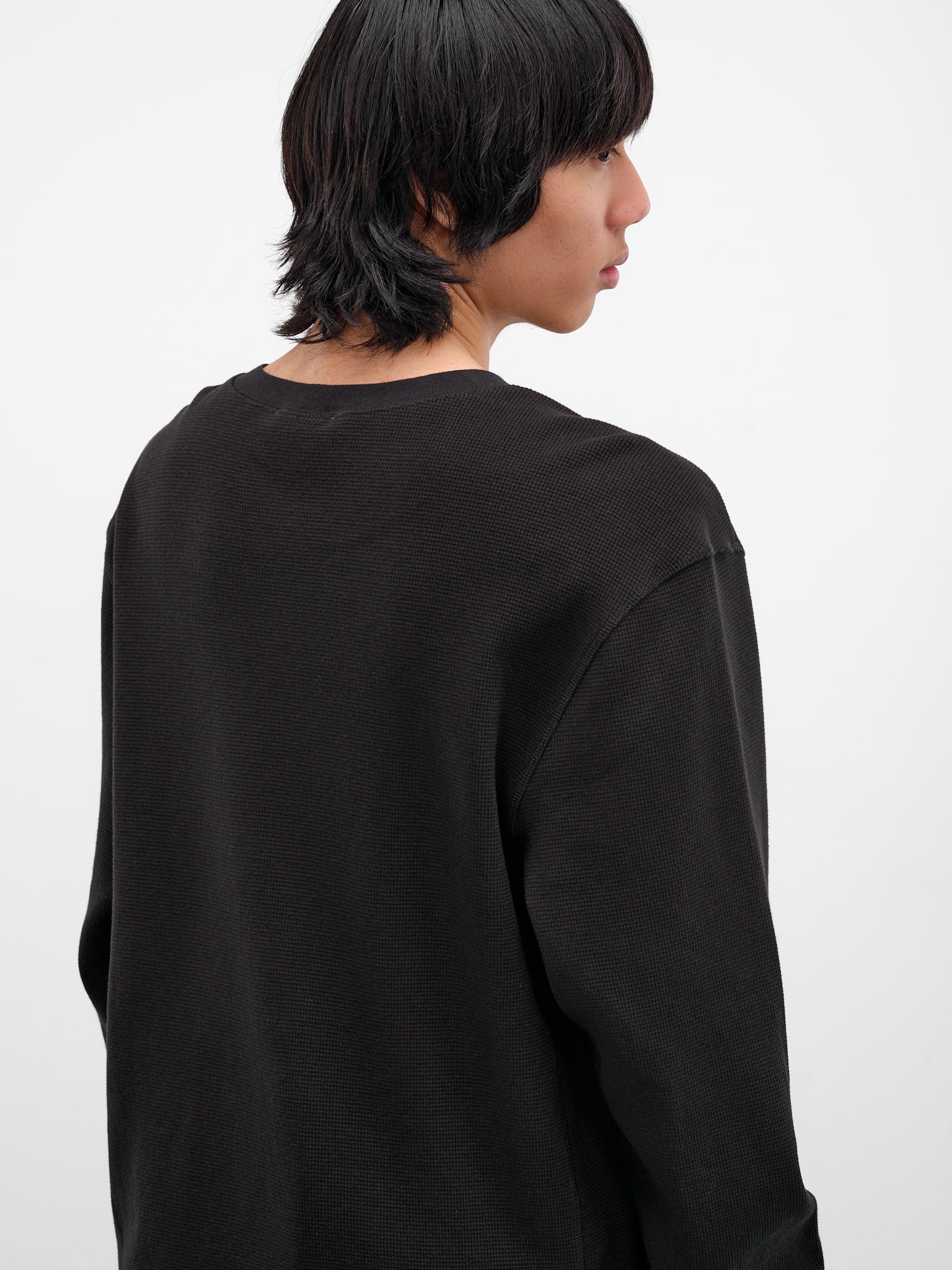 Black Waffle-Knit Thermal Tee (TO04012-BLACK)
