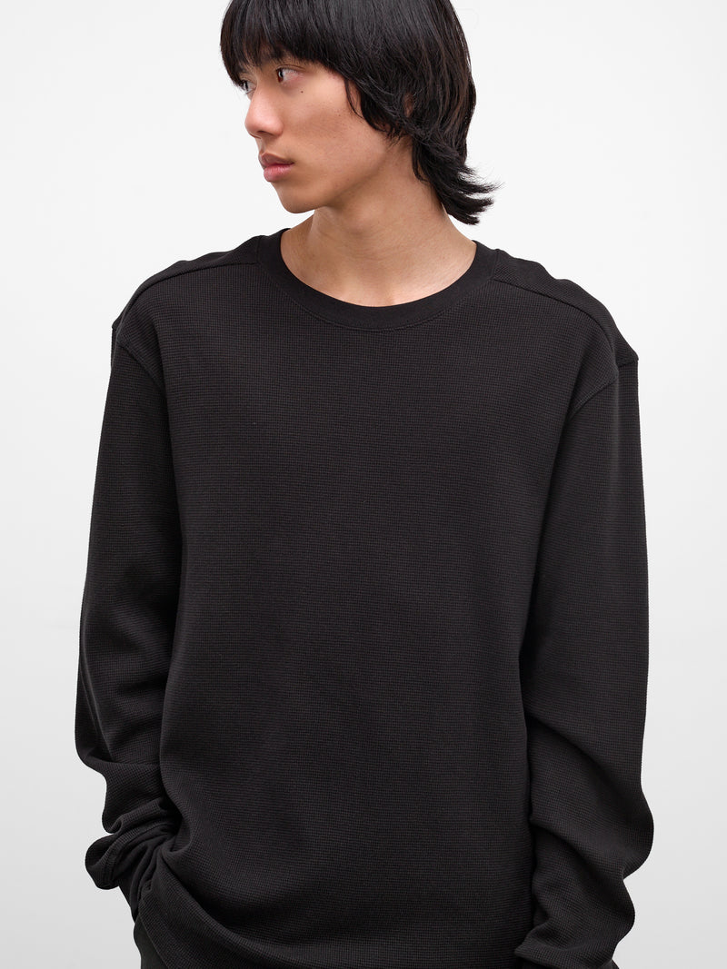 Black Waffle-Knit Thermal Tee (TO04012-BLACK)
