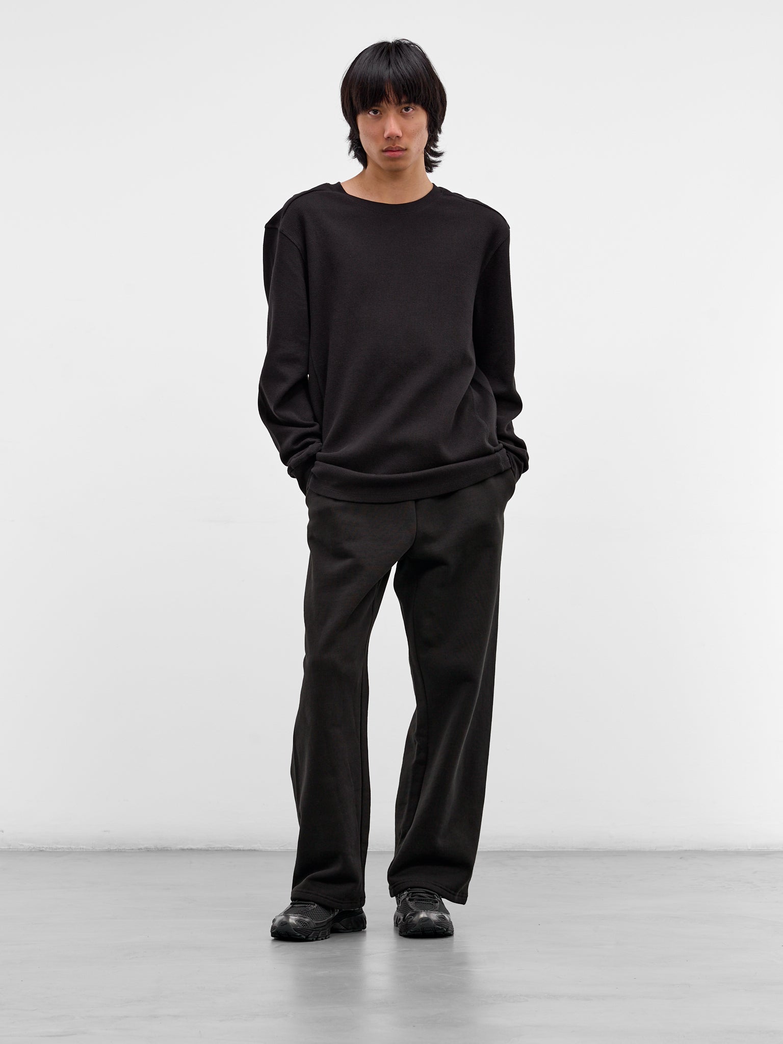 Black Waffle-Knit Thermal Tee (TO04012-BLACK)